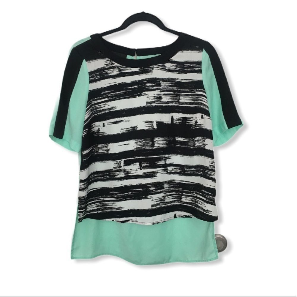 Other Attention Mint Green & Black Abstract High-Low Blouse | Size Size S / US 4 / IT 40 - 2 Thumbnail