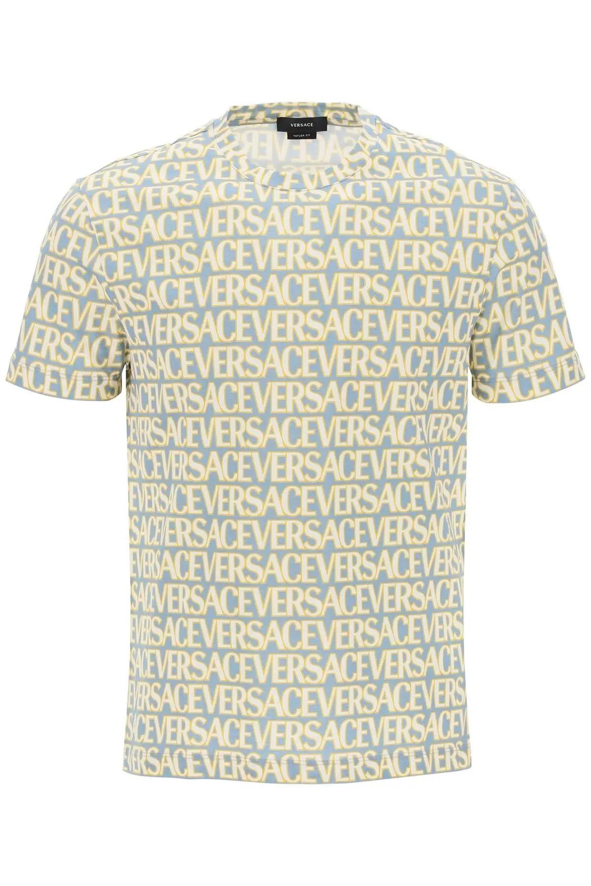 image of O1S22I1N0124 Versace Allover T-Shirt Light Blue/yellow/white, Men's (Size Small)