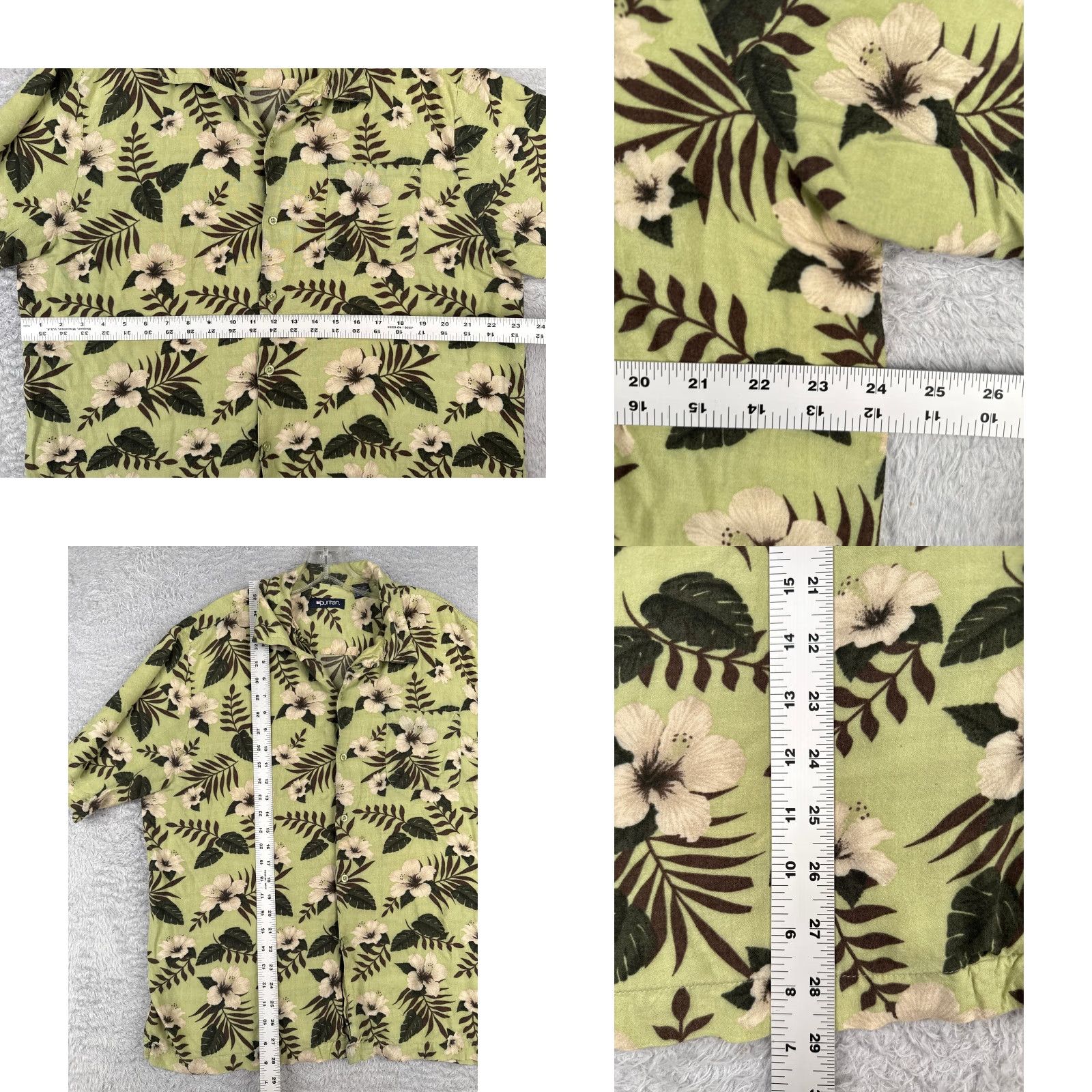 Vintage Puritan Shirt Men Extra Large Green Floral Hawaiian 100% Rayon Short Sleeve Button-Up Size US XL / EU 56 / 4 - 8 Thumbnail