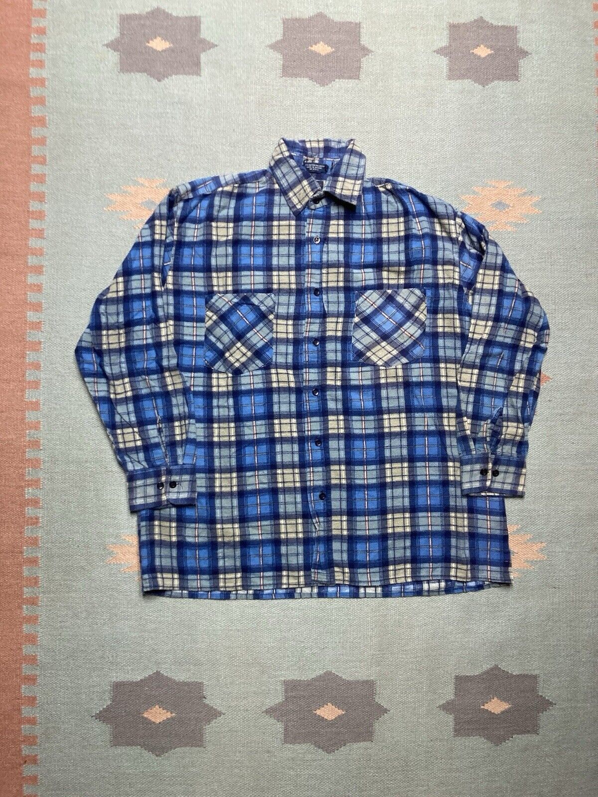 Vintage VTG 90s brushed cotton flannel shirt plaid check blue medium Size US M / EU 48-50 / 2 - 1 Thumbnail