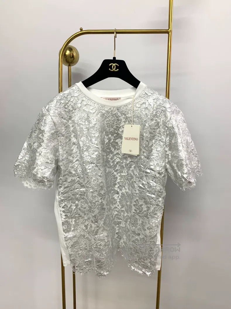 Valentino Valentino Silver lace short-sleeved T-shirt Size M / US 6-8 / IT 42-44 - 1 Thumbnail