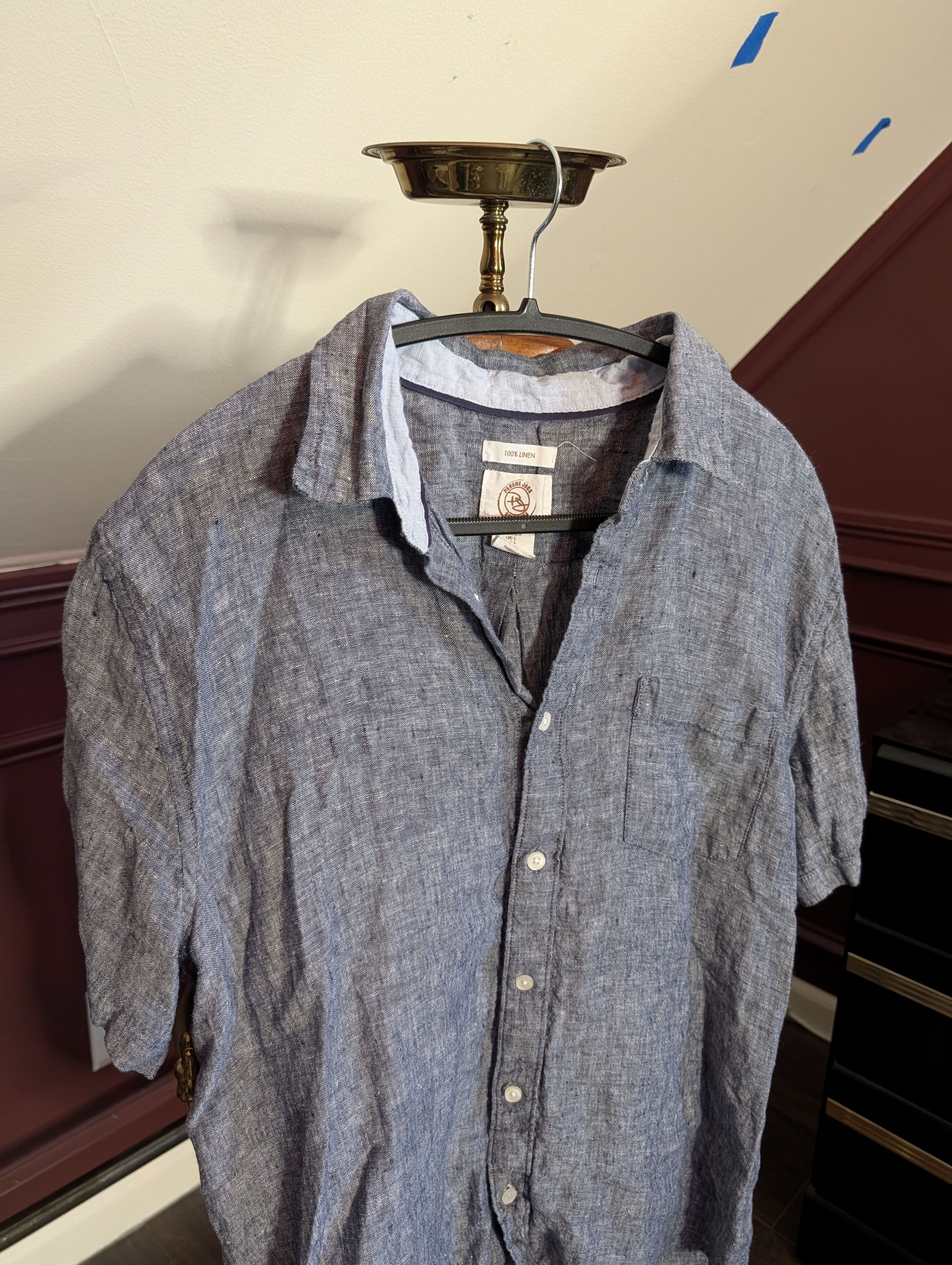 Panama Jack Pure linen gray/blue S/S button up shirt Size US L / EU 52-54 / 3 - 2 Thumbnail