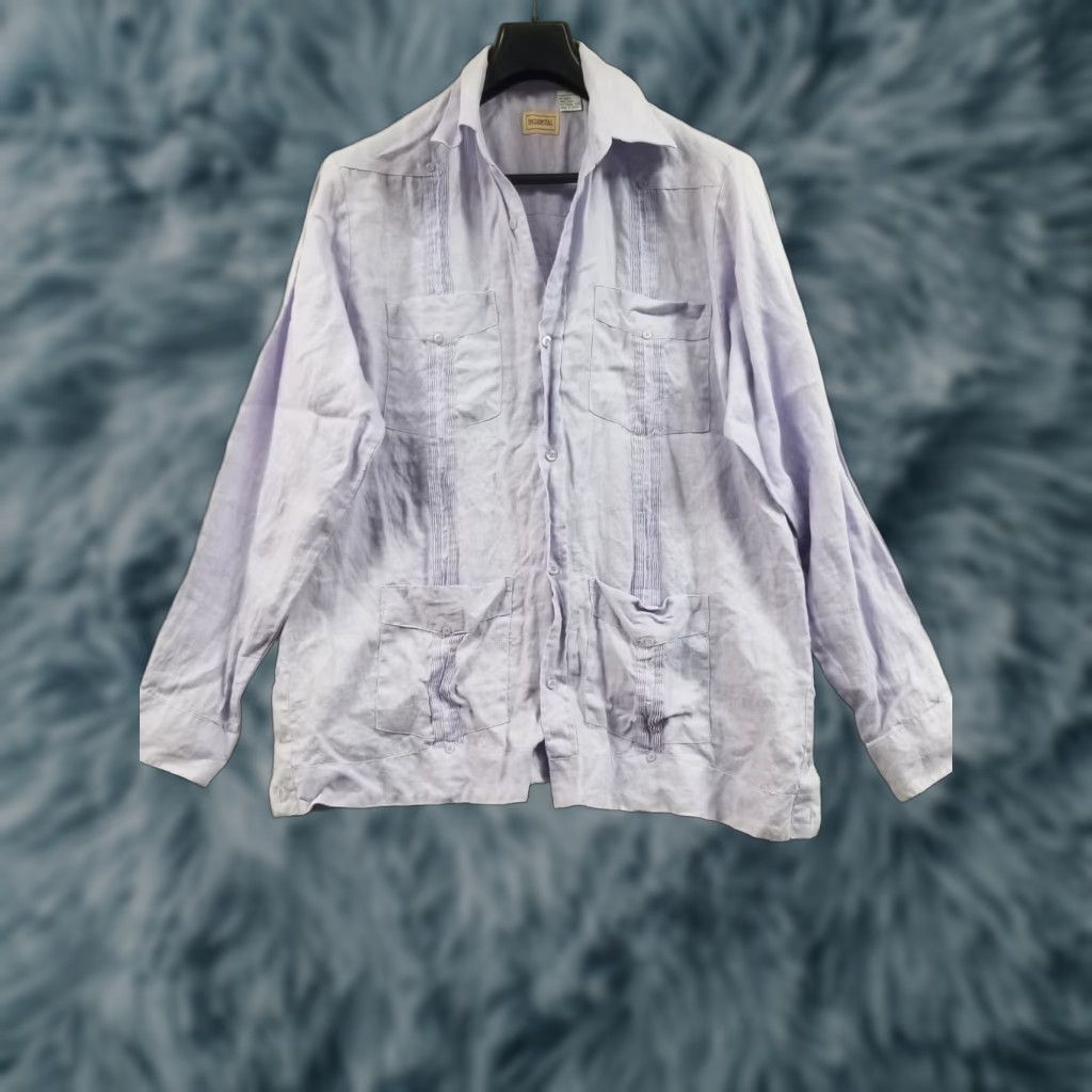Vintage My Cuban Store 100% Linen Long Sleeve Button Up Guayabera Shirt Large Purple Mens Wedding Casual Size US L / EU 52-54 / 3 - 1 Thumbnail