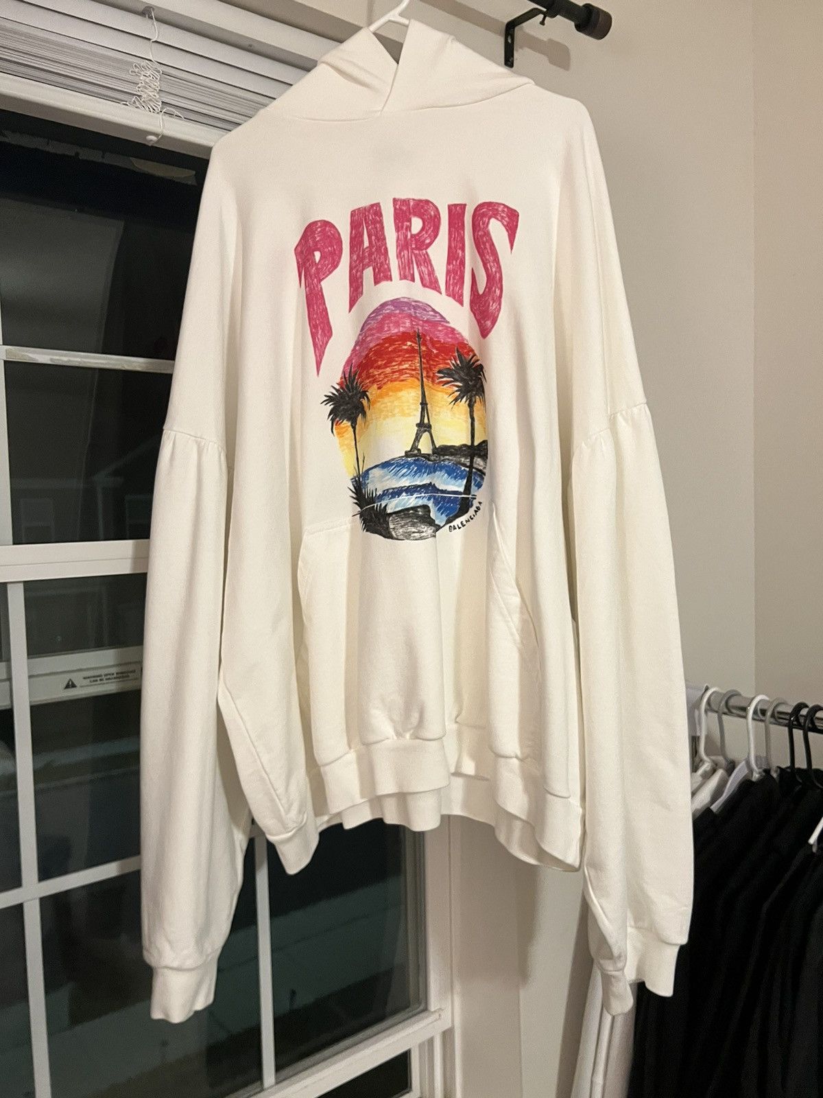 Balenciaga White Paris Tropical Hoodie Oversized