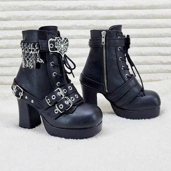 Other DEMONIA Gothika 66 Buckle / Charms Black Ankle Platform Hee Size US 9 / IT 39 - 3 Thumbnail