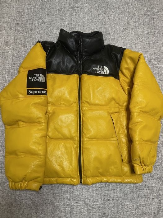 Supreme the north face shop leather nuptse jacket yellow