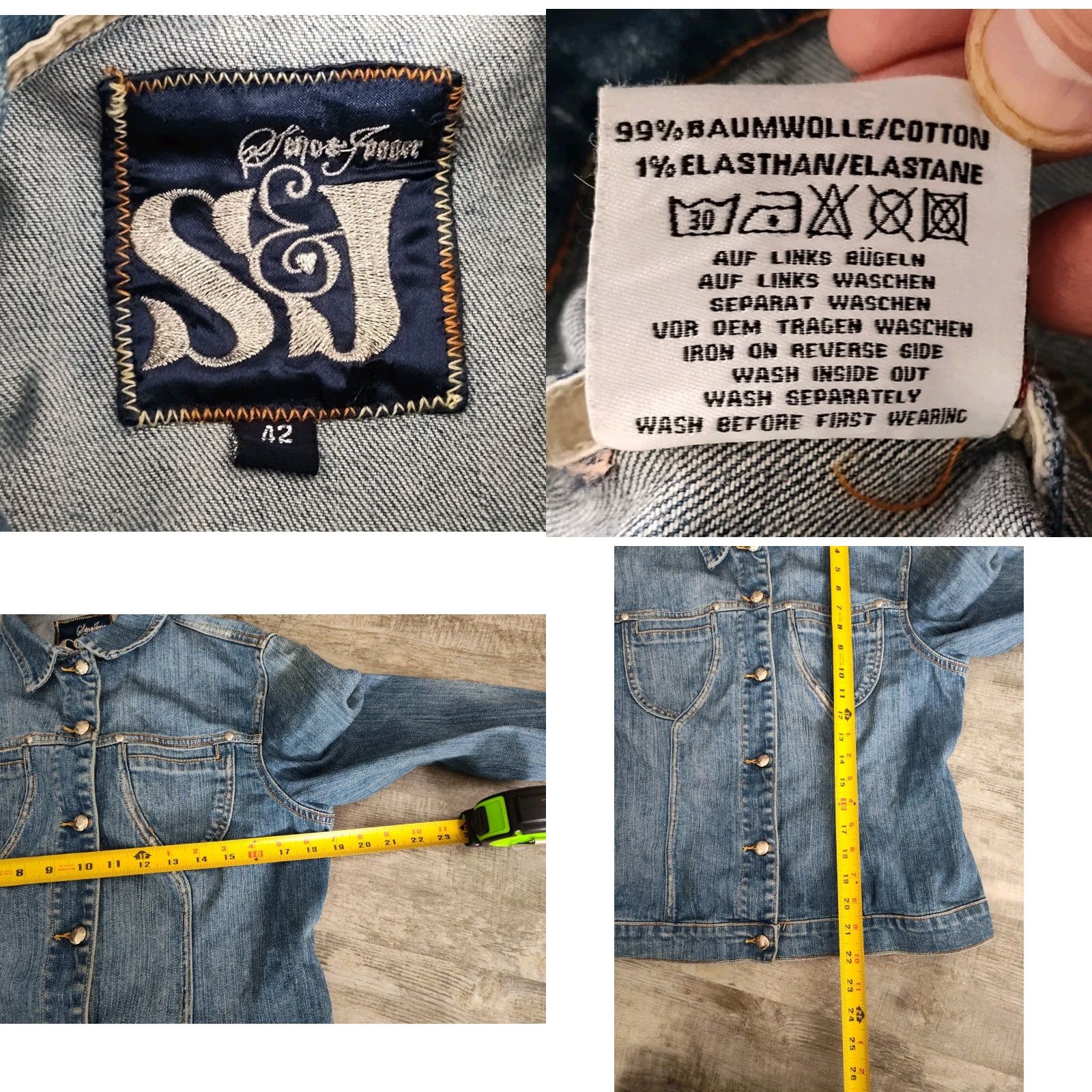 Denime VINTAGE SOHO & JAGGER Denim Jean Jacket Size 42 Women's Blue Mid-Length Biker 80s 90s Size 28" / US 6 / IT 42 - 8 Thumbnail
