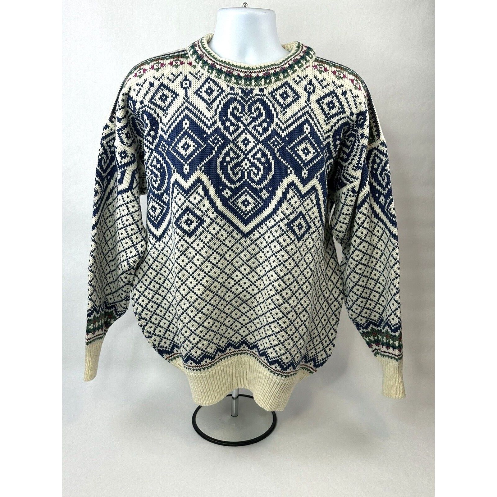 image of Dale Of Norway Sweater Mens XL Crew Neck Pullover Fair Isle Ski Sweater NWT in White