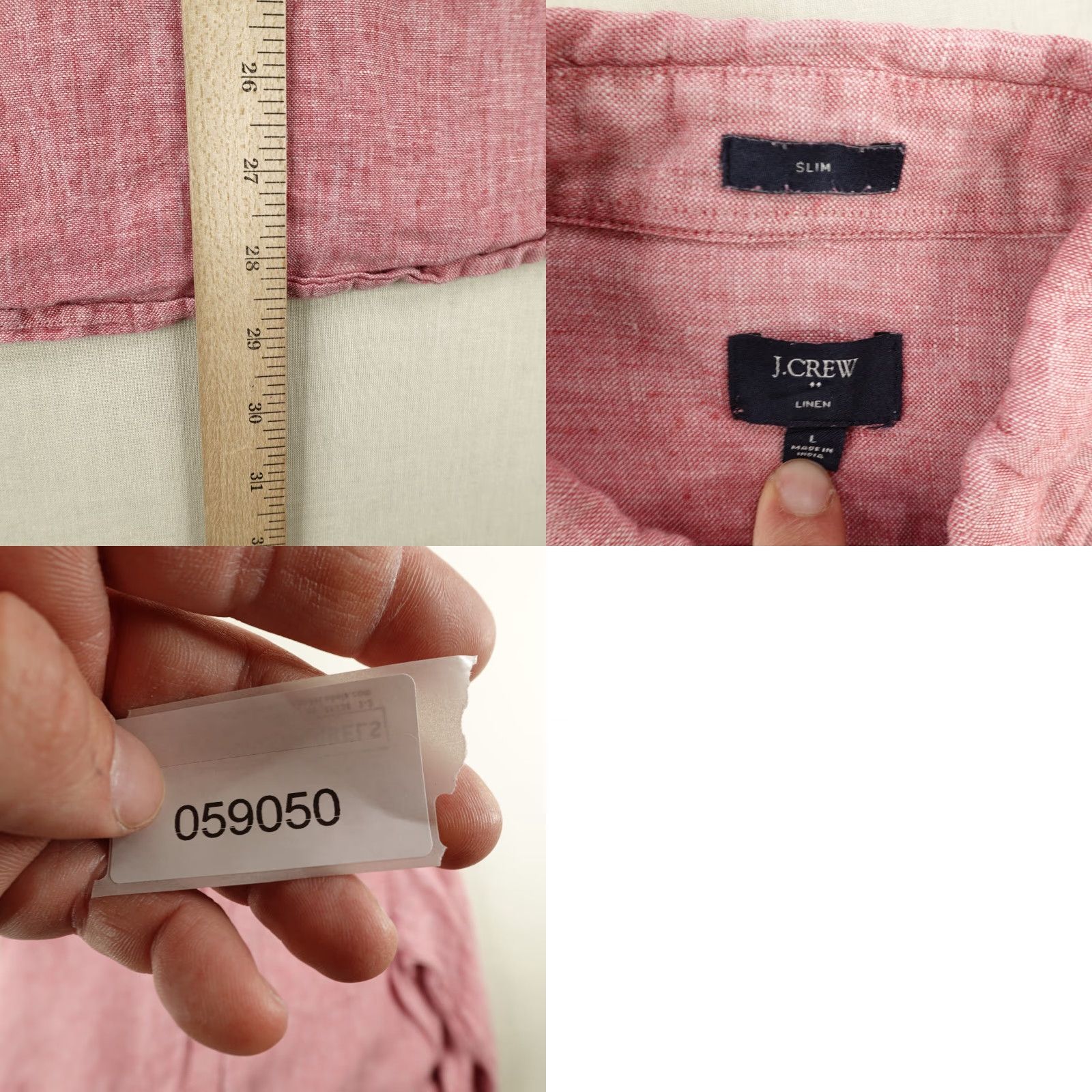 J.Crew VINTAGE J.CREW Shirt Mens Large Pink Heather Slim Linen Button-Up Long Sleeve Casual Size US L / EU 52-54 / 3 - 8 Thumbnail