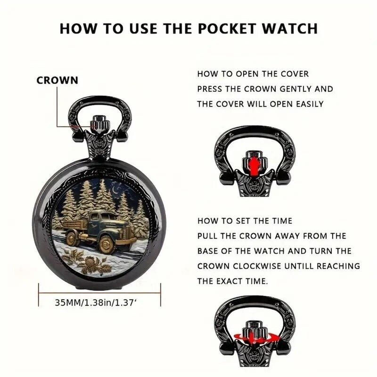 Other Black Quartz Pocket Watch • Retro Vintage Truck Size ONE SIZE - 5 Thumbnail