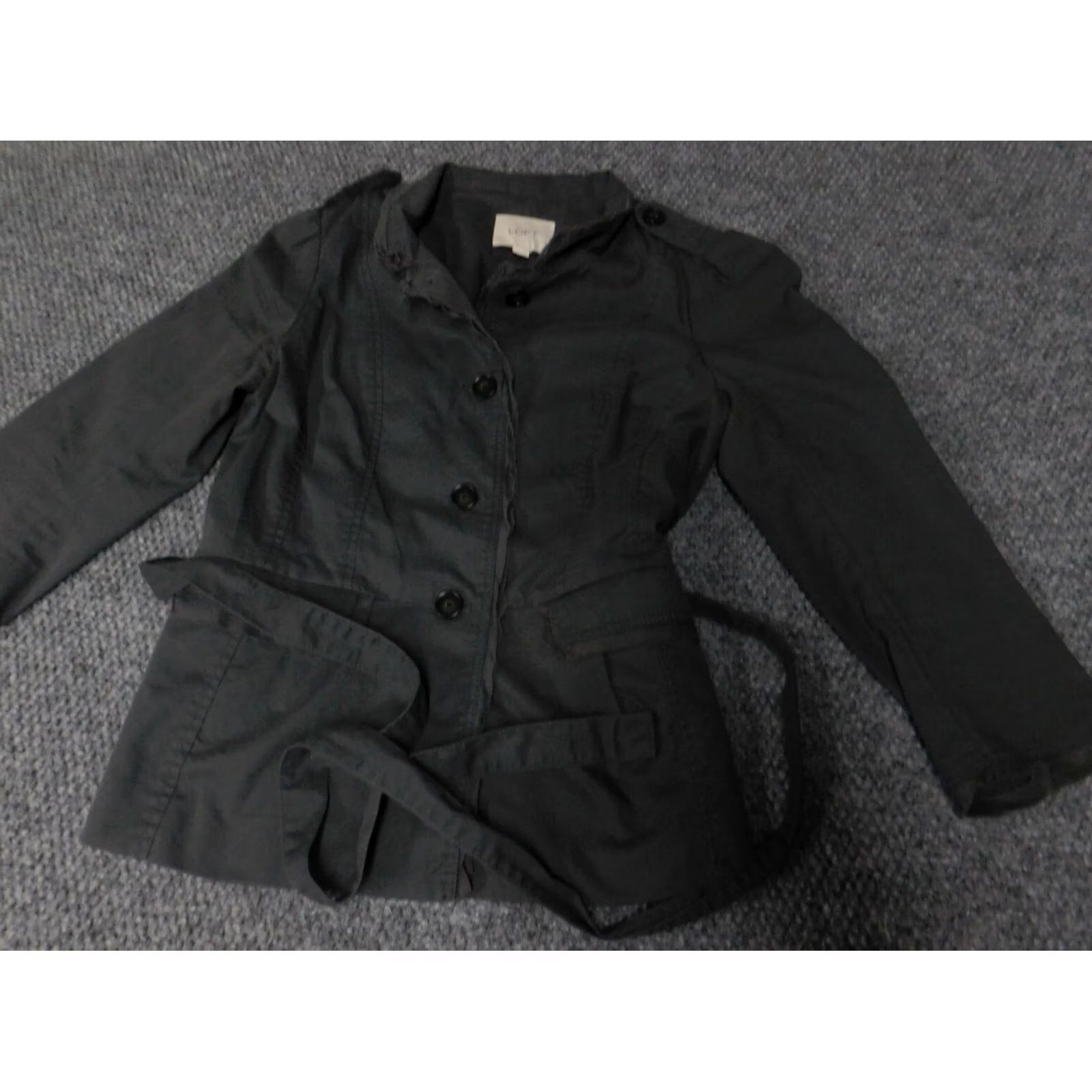 Ann Taylor Ann Taylor Loft Jacket Ladies 4 Gray Trench Coat Button Collar Long Sleeve Cotton Knit Embroidered Casual Mid-Length Belt Size S / US 4 / IT 40 - 3 Thumbnail