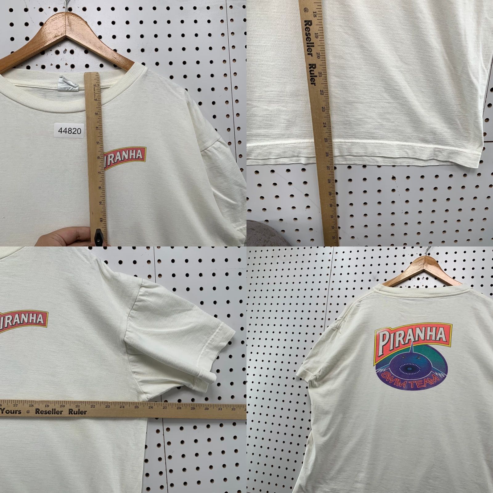 Swims VINTAGE Piranha Swim Team Shirt Mens XL White Short Sleeve Made USA Size US XL / EU 56 / 4 - 8 Thumbnail