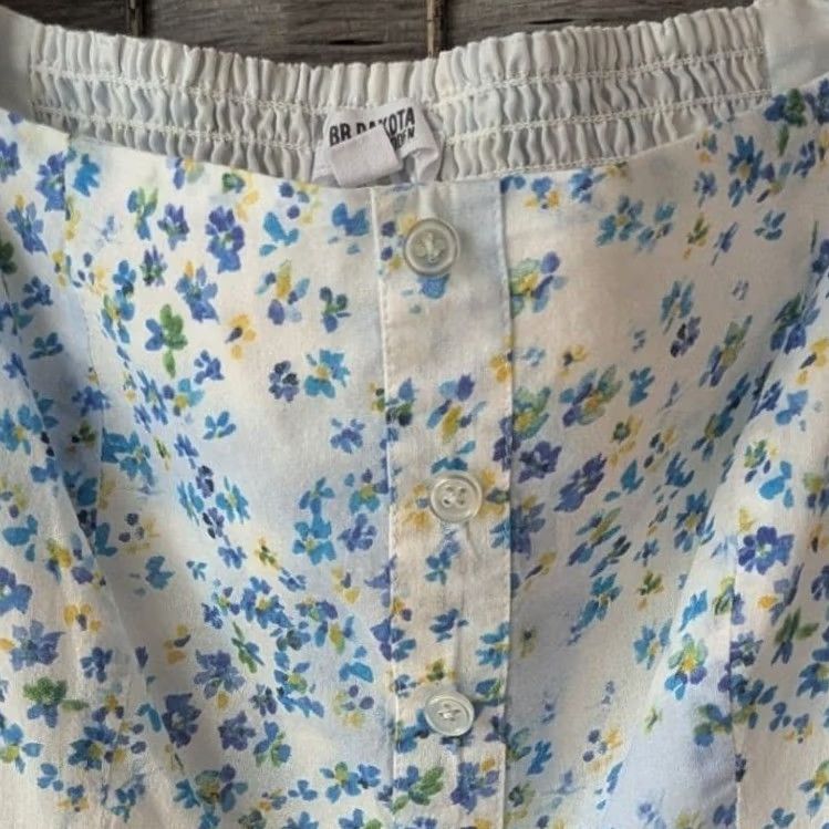 BB Dakota BB Dakota Mini Dress Blue Floral Puff Sleeve Smocked Sz S (Fits XS) Coquette Shirt Dress Womens Size S / US 4 / IT 40 - 2 Thumbnail
