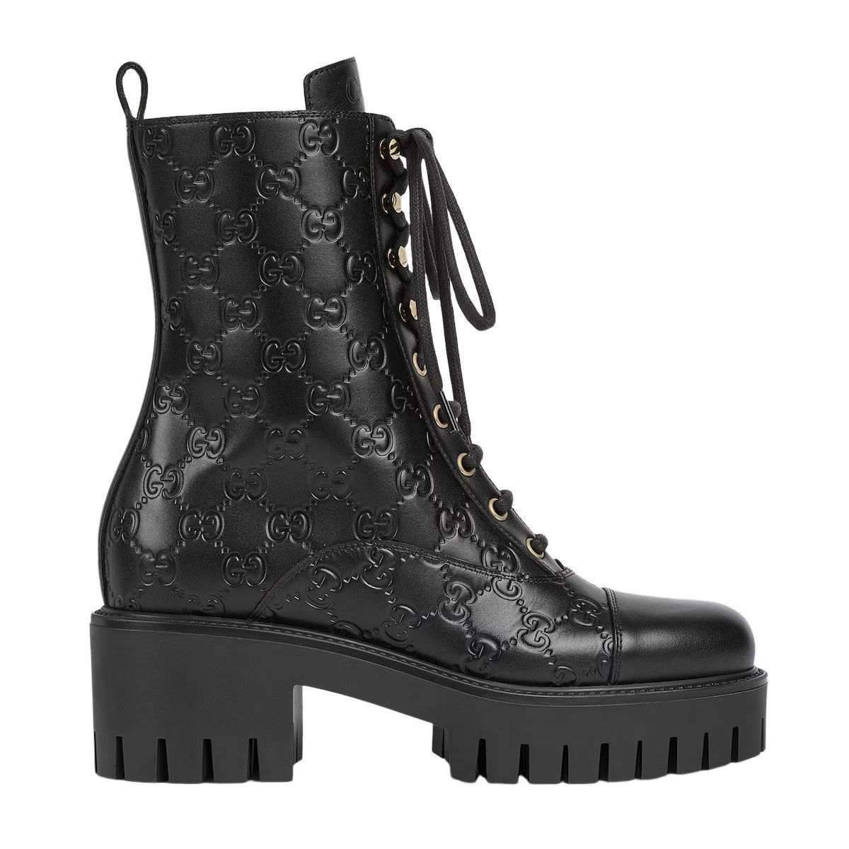 GUCCI $1550 Women's Black GG Leather Ankle Boots New & Authe