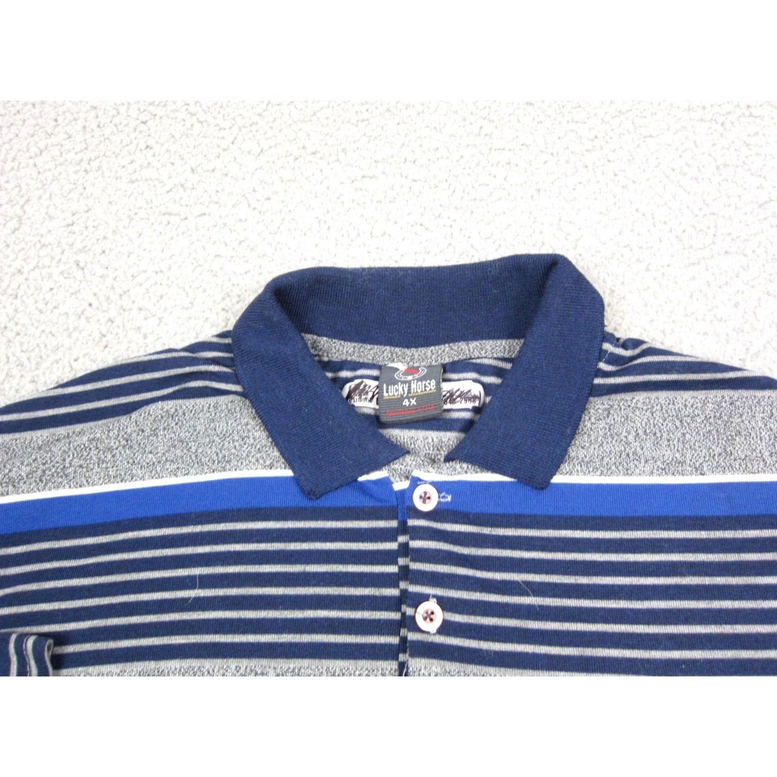 Vintage Lucky Horse Polo Shirt Mens XL 4X Striped Blue Golfing Long Sleeve Hard-wearing Casual Polo Shirt Size US XXL / EU 58 / 5 - 4 Thumbnail