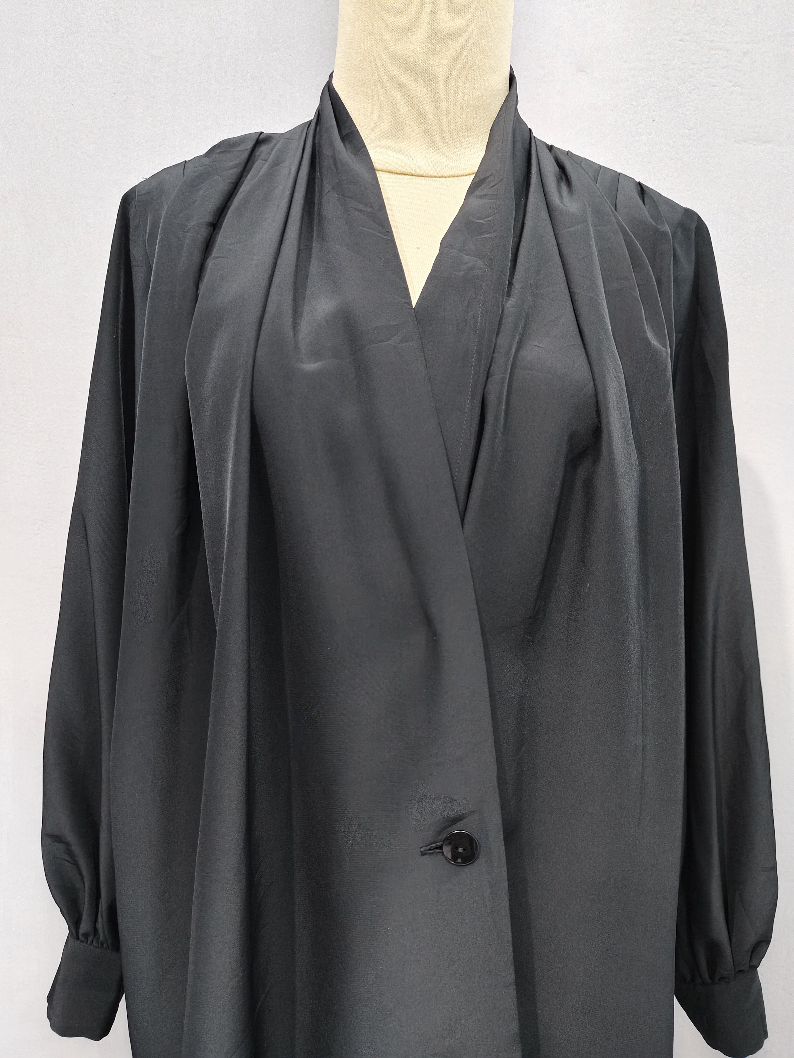 Yves Saint Laurent 80s YSL- Elegant Dark Academia Goth Minimalist Draped Blouse Size L / US 10 / IT 46 - 2 Thumbnail