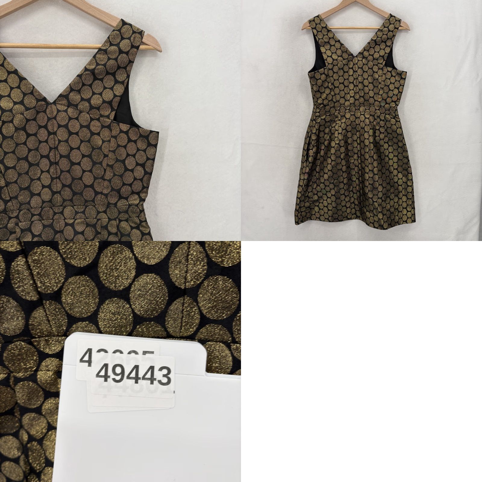 J.Crew J.Crew Dress Womens 6 Black Jacquard Polka Dot Fit & Flare Party Cocktail Sleeveless V-Neck Short Size M / US 6-8 / IT 42-44 - 9 Thumbnail