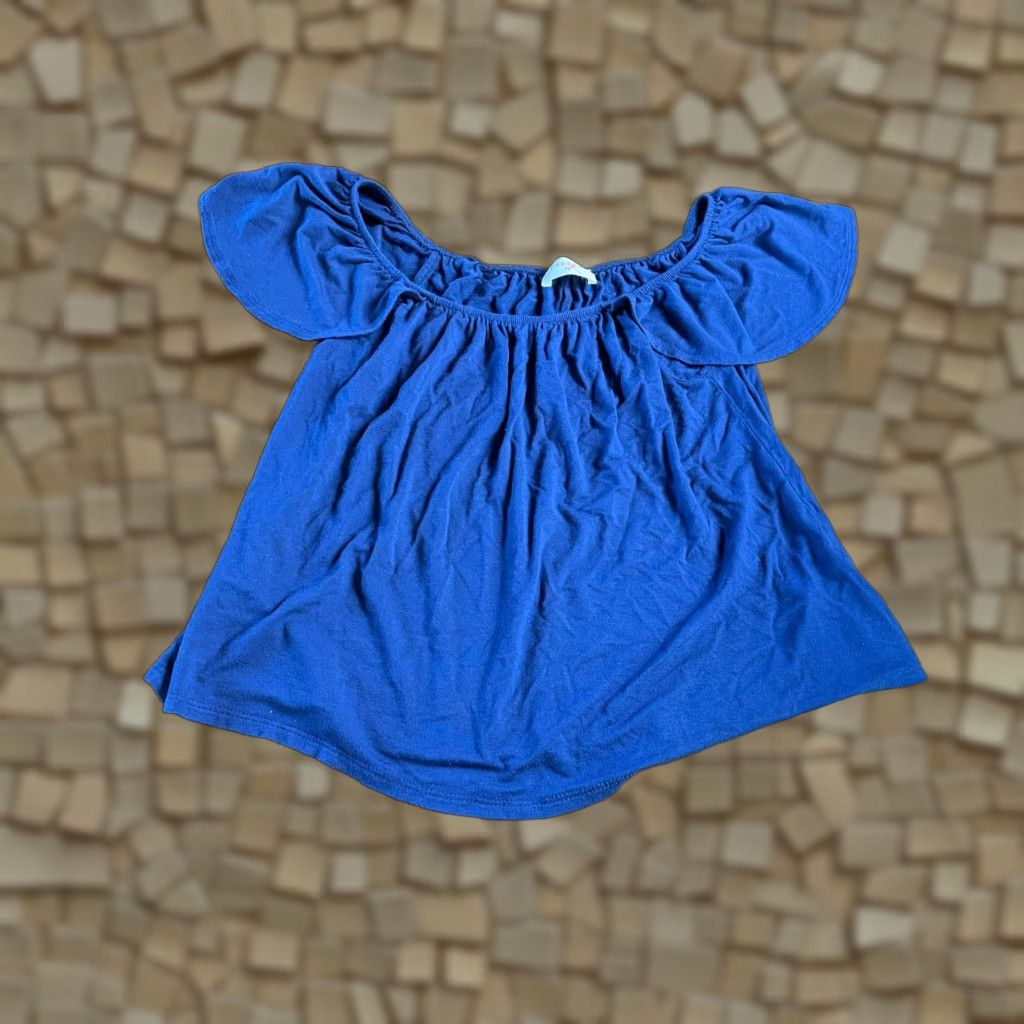 Vintage Everly Shirt Women’s Size Small Navy Blue Off Shoulder Cropped Shirt Short Sleeve Vintage No Size S / US 4 / IT 40 - 1 Thumbnail