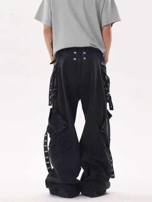 Japanese Brand High Street Black Heavyweight Strappy Design Baggy Jeans Size US 30 / EU 46 - 3 Thumbnail