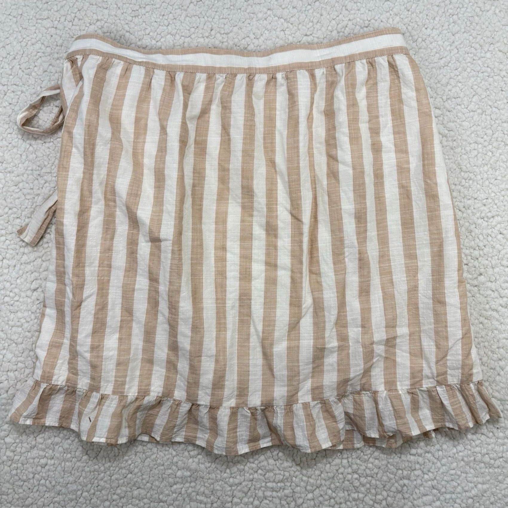 J.Crew J.CREW Skirt Mini 8 Beige White Stripe Cotton Lined Ruffle Tie Preppy Womens Short Pattern: Striped Size 30" / US 8 / IT 44 - 4 Thumbnail