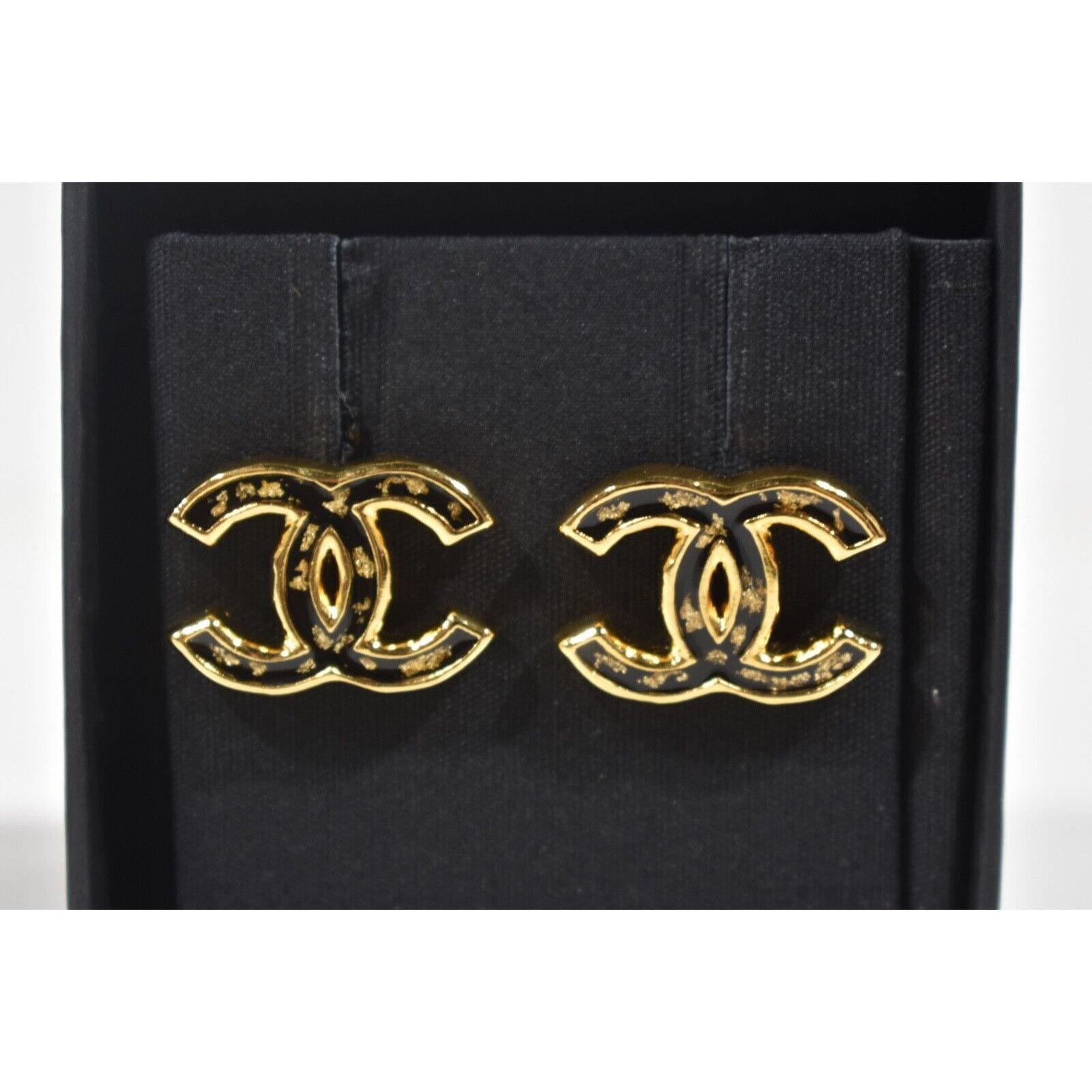 Chanel Chanel Gold Black Interlocking Drop Statement Stud Earrings Size ONE SIZE - 2 Thumbnail