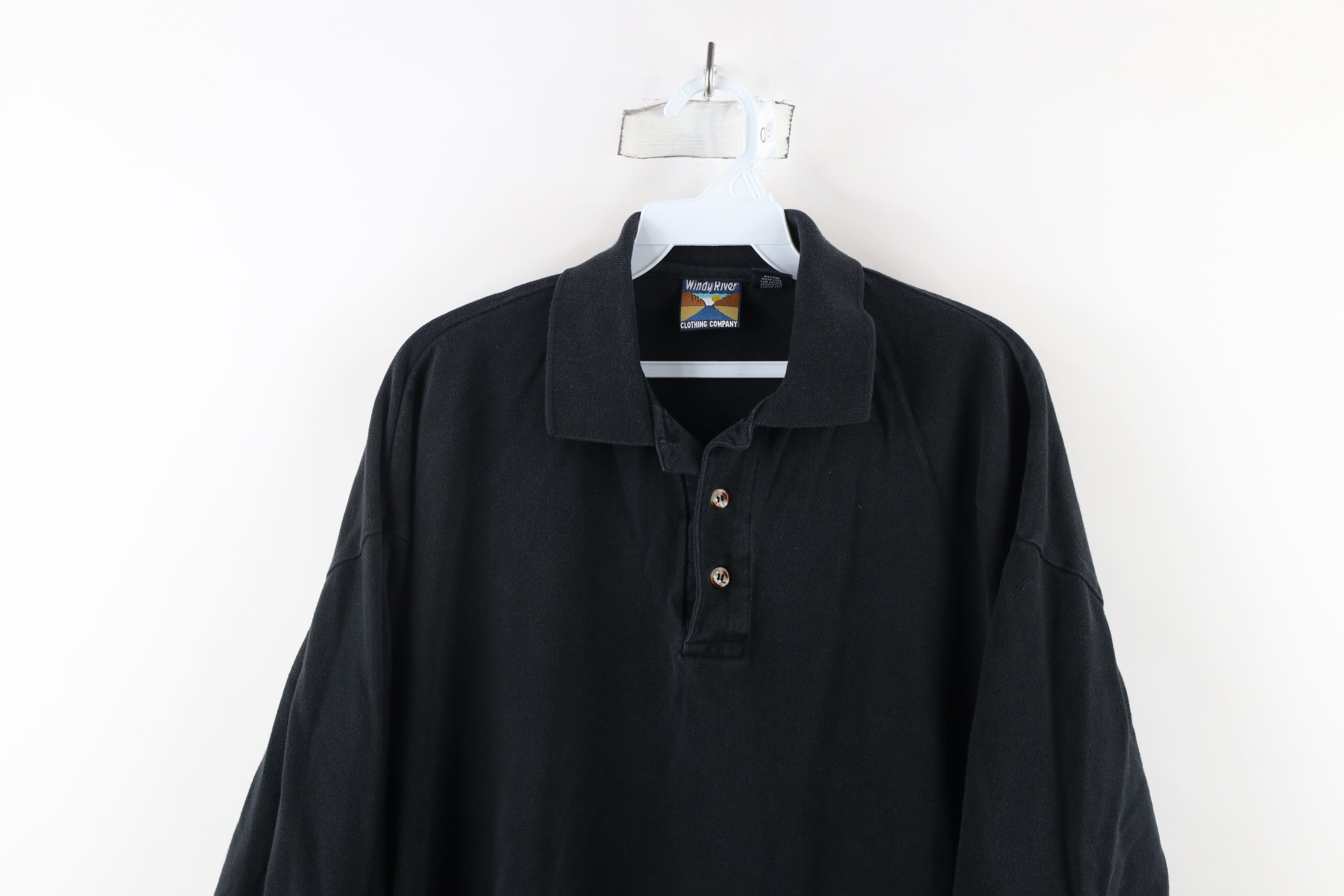 Vintage Vintage 90s Streetwear Heavyweight Collared Polo Shirt Black Size US XL / EU 56 / 4 - 2 Thumbnail