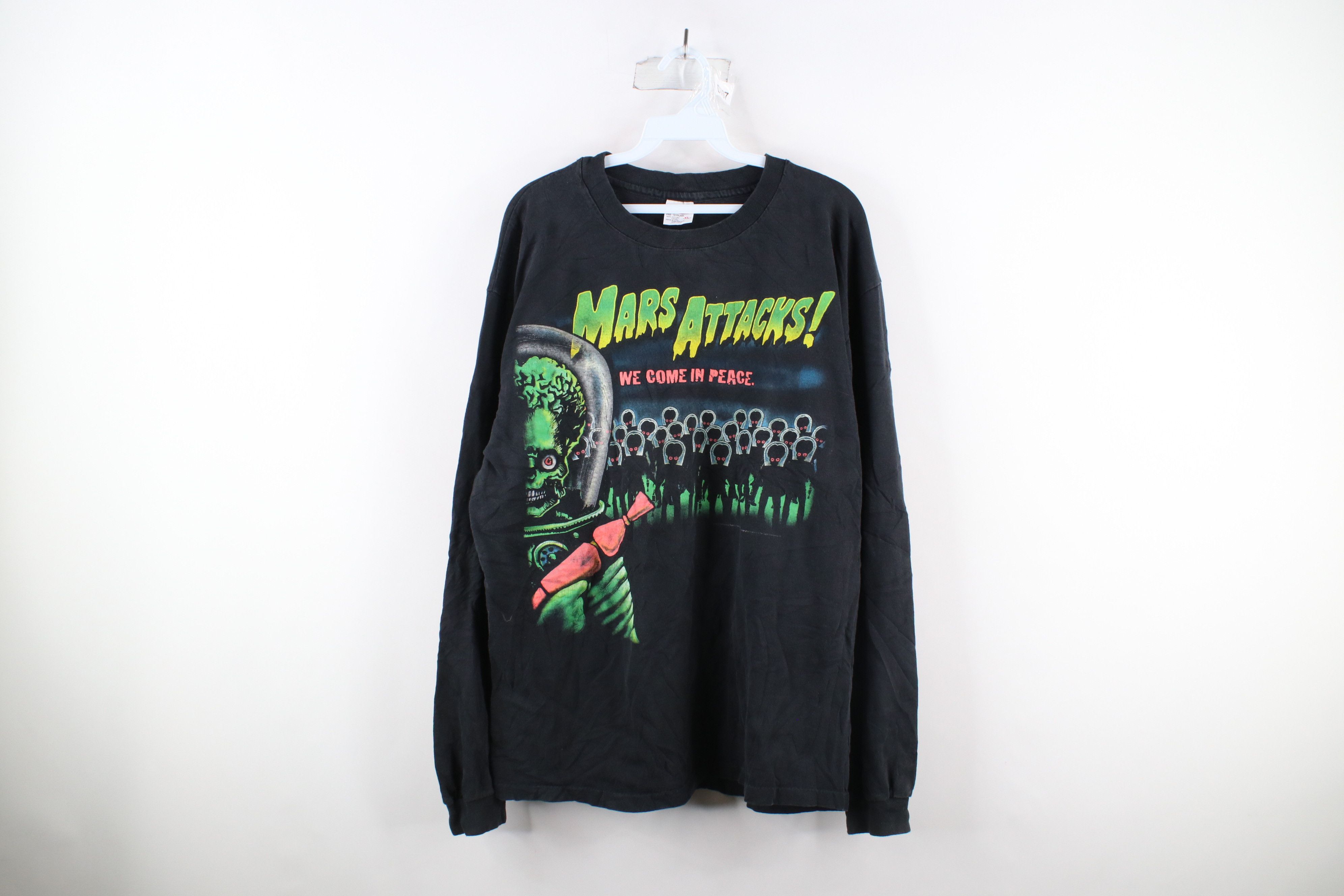 image of Vintage 90's In Peace Mars Attacks Long Sleeve T-Shirt Usa in Black, Men's (Size XL)