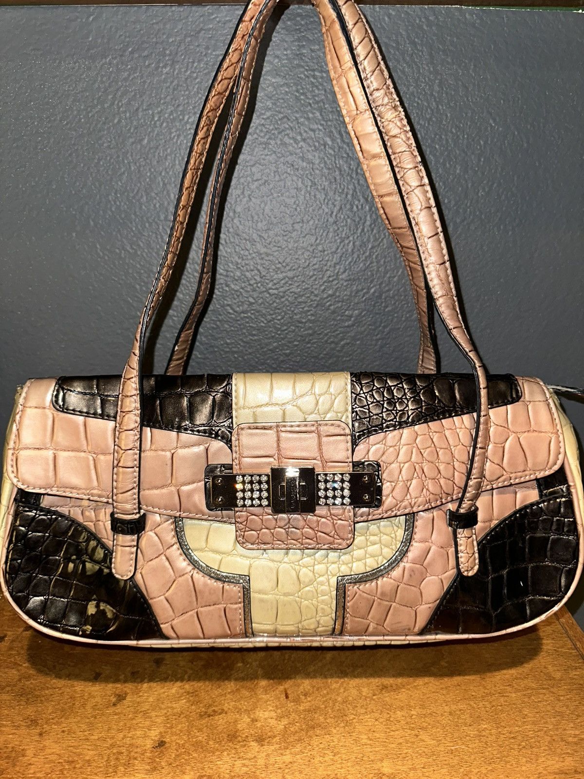Guess Guess Y2K 2000's Pink Crocodile Semi Gloss Shoulder Handbag