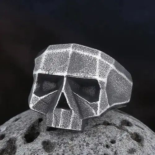 Jewelry x Ring Gold Plated New Punk Rock 316L Stainless Steel Vintage Skull Ring in Black, Men's