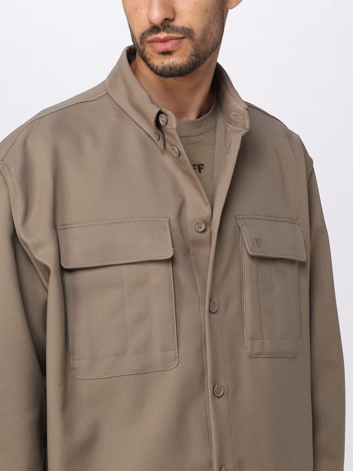 Off-White o1y0325 Logo Solid Color Shirt in Beige Size US M / EU 48-50 / 2 - 2 Thumbnail