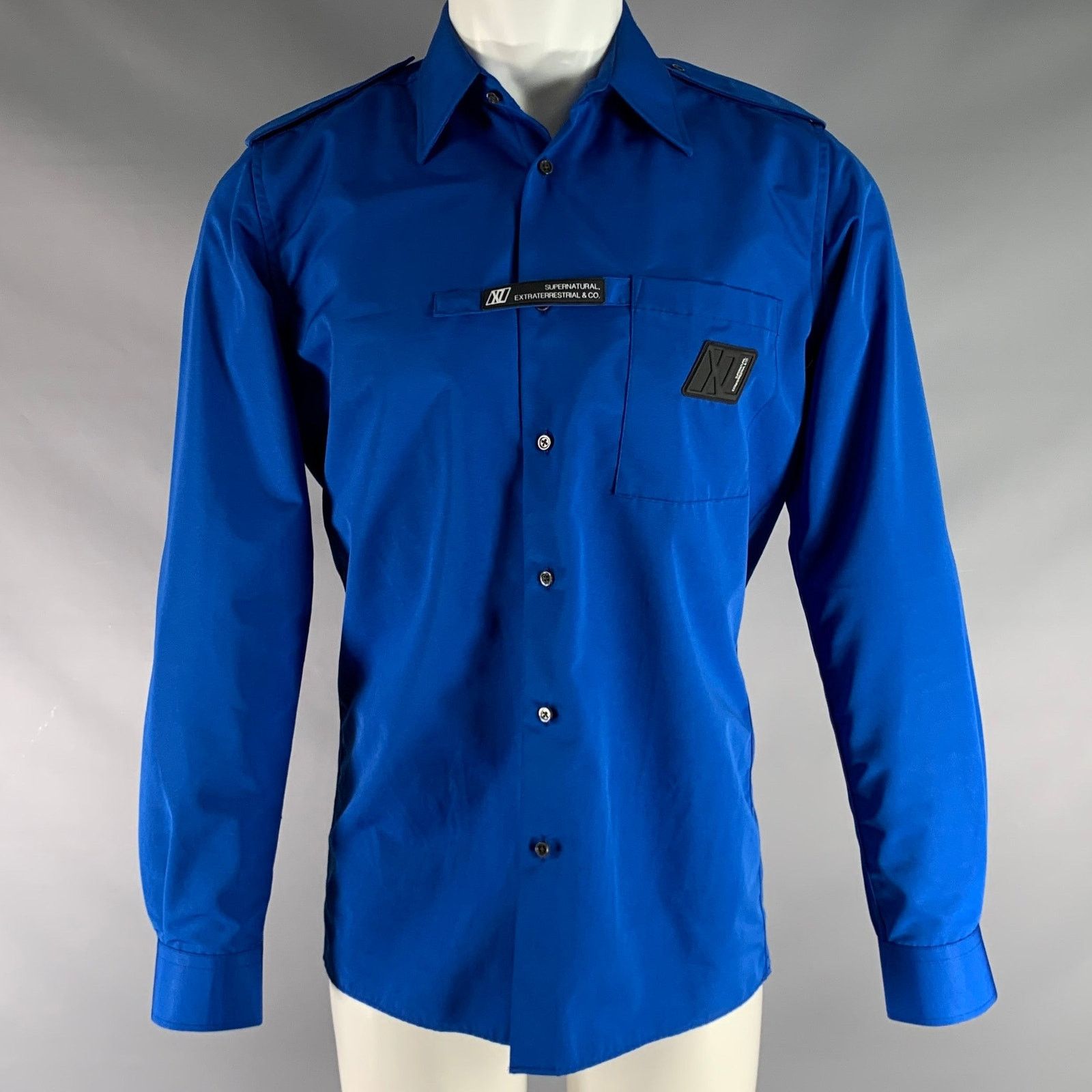 Xander Zhou Size S Blue Solid Polyester Epaulettes Long Sleeve Shirt Size US S / EU 44-46 / 1 - 1 Thumbnail