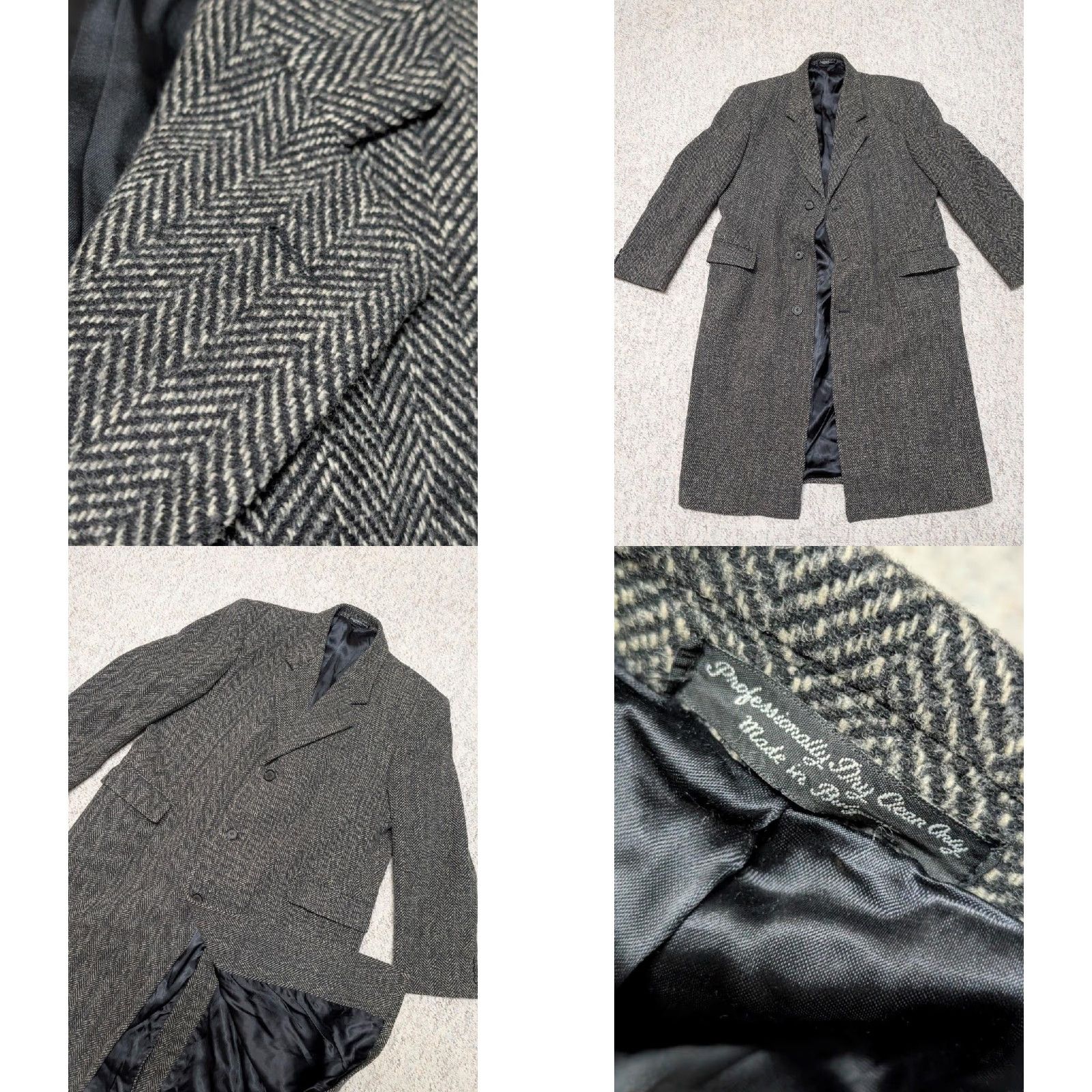 Vintage VINTAGE charcoal gray/gray tweed donegal wool overcoat long, 44/L, herringbone, trench coat, men, overcoat Size US L / EU 52-54 / 3 - 8 Thumbnail