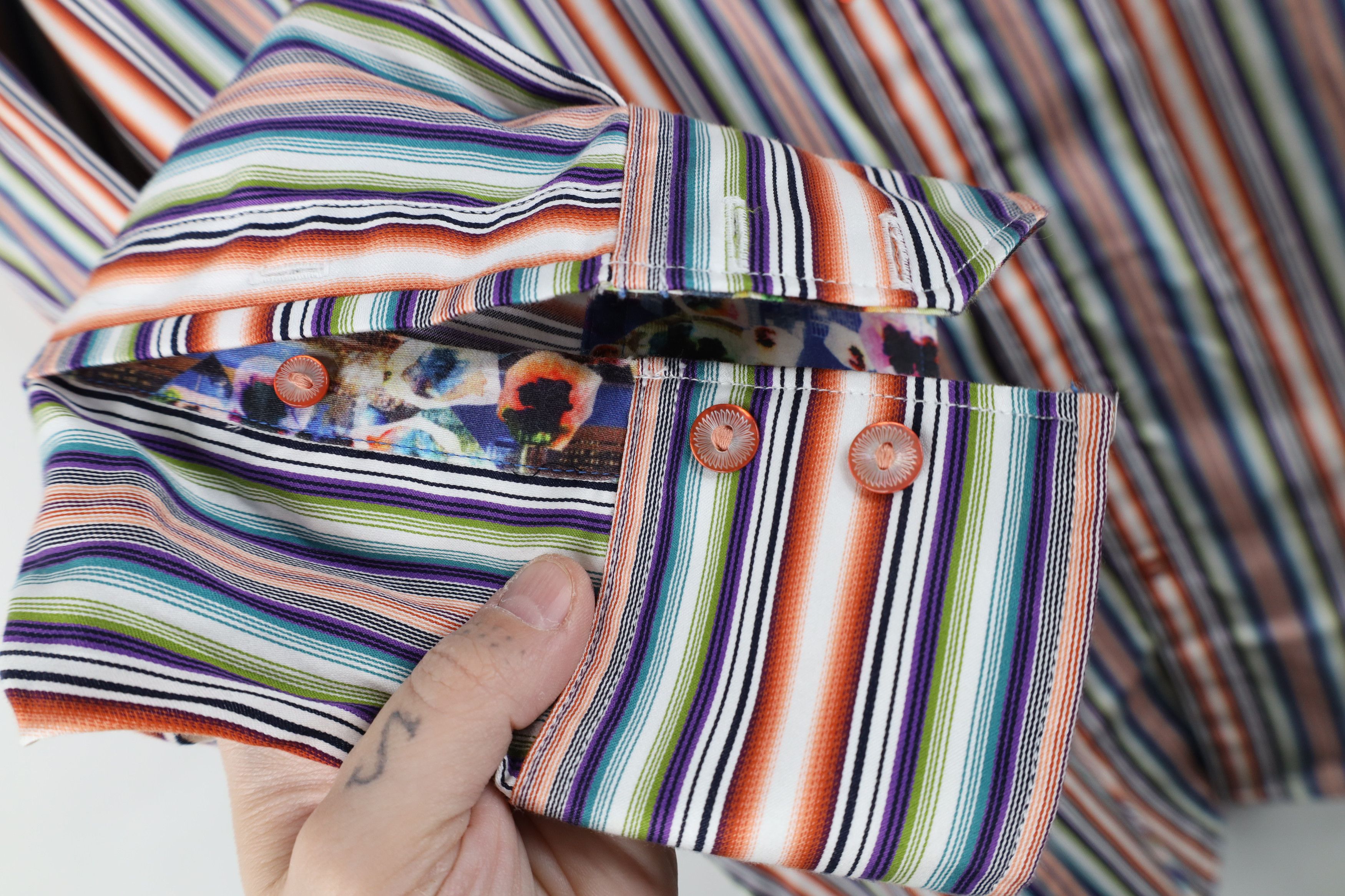 Robert Graham Robert Graham Fit Rainbow Striped Flip Cuff Button Shirt Size US XXL / EU 58 / 5 - 4 Thumbnail