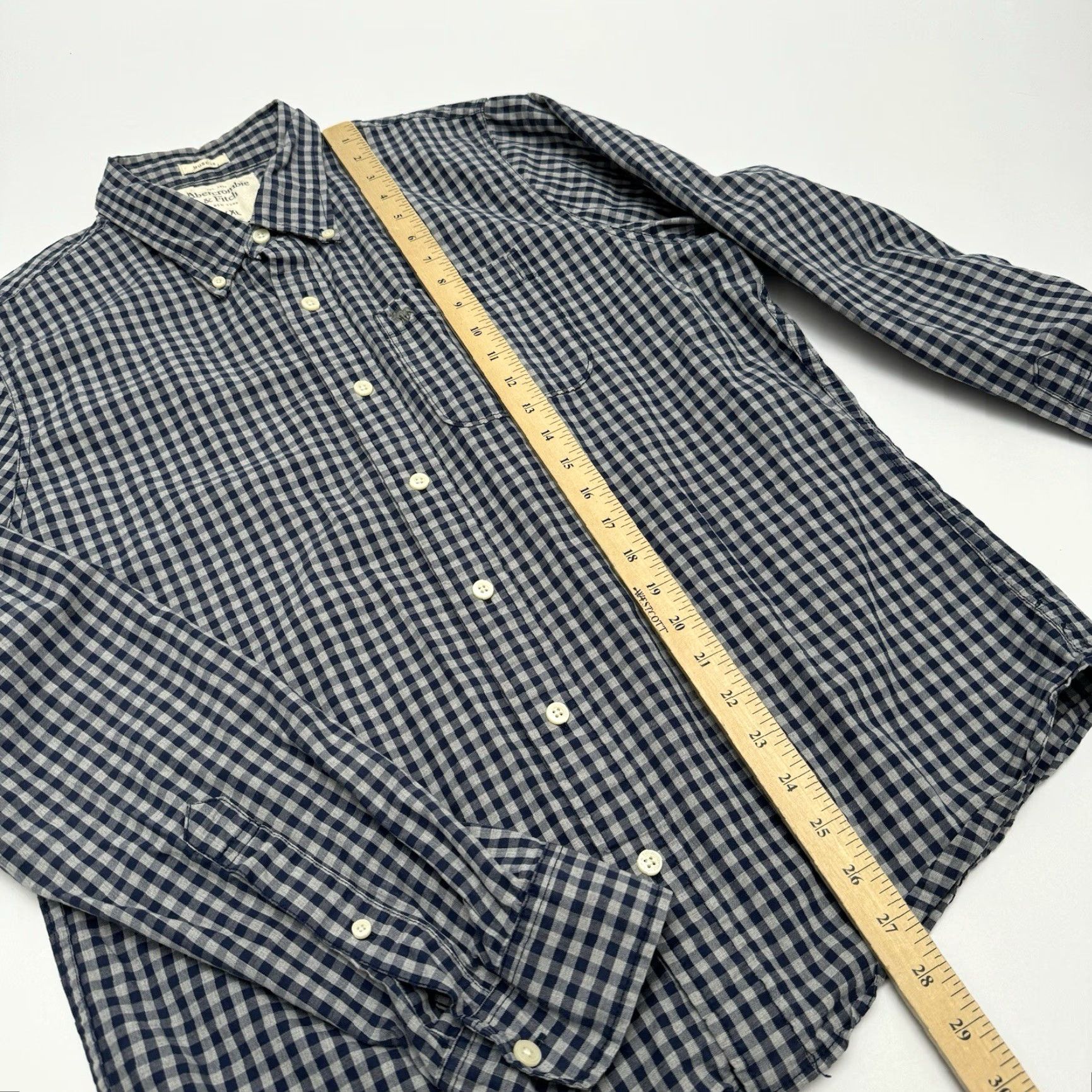 Abercrombie & Fitch Abercrombie & Fitch Men XXL Button-Down Shirt Long Sleeve Check Blue/Grey Size US XXL / EU 58 / 5 - 5 Thumbnail