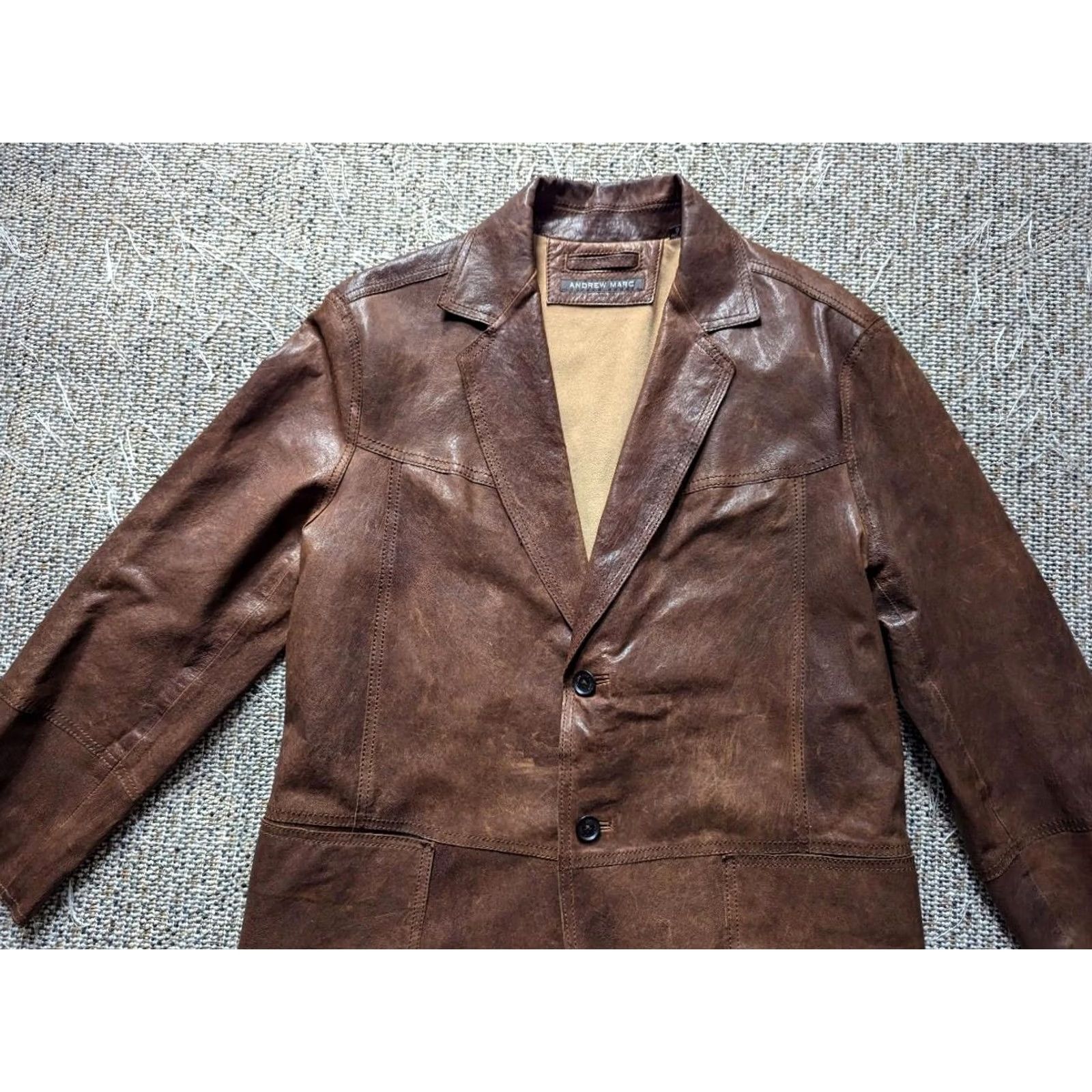 Andrew Marc VINTAGE vintage leather blazer MAD MAX jacket Y2K PATINA broke-in 42 brown Andrew Marc blazer Sportscoat Men L leather blazer Mens Size 42R - 3 Thumbnail