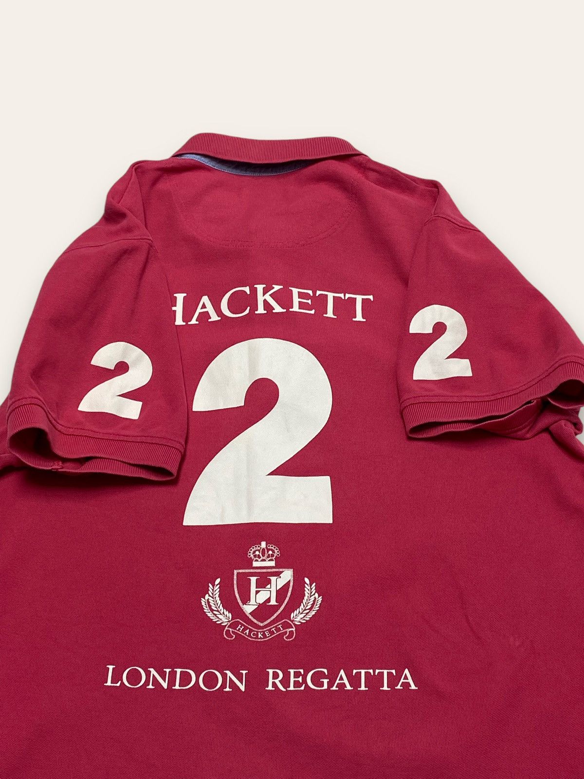 Hackett Vintage HACKETT Pink Crazy Many Logos Regatta Yacht Polo Y2K Size US XL / EU 56 / 4 - 7 Thumbnail