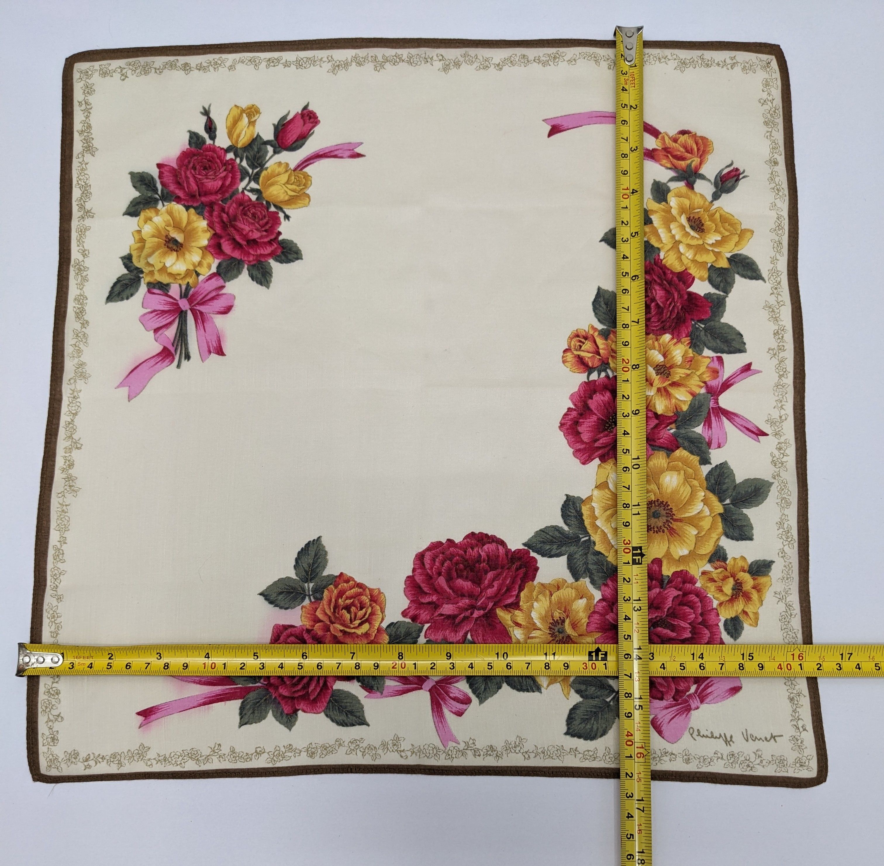 Other Philippe Venet Floral Handkerchief with Pink Ribbon Bows Size ONE SIZE - 4 Thumbnail