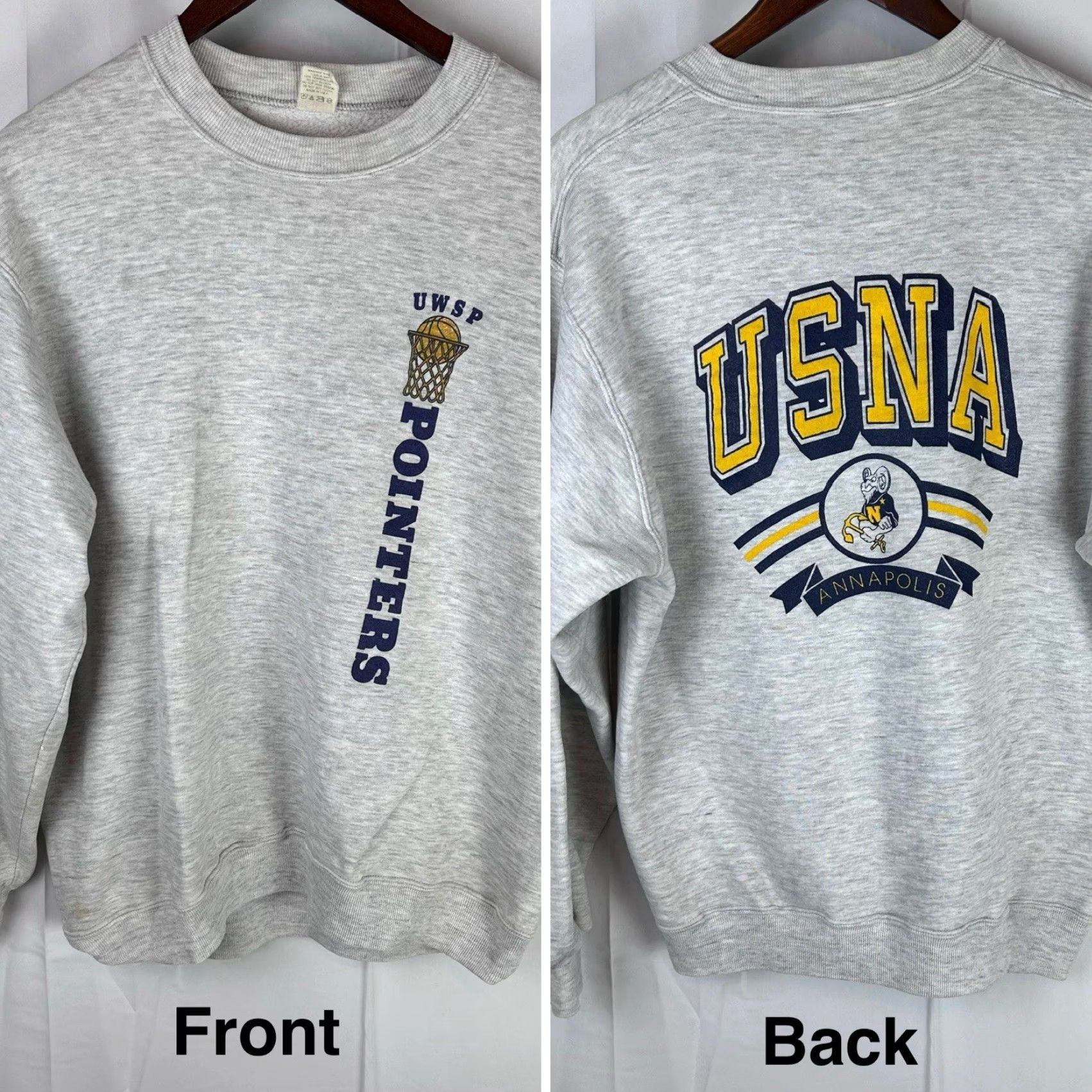 Velva Sheen VINTAGE UWSP Pointers USNA Annapolis Sweater ADULT XL Gray 70s 80s Double Sided Made USA Mens Womens Size US XL / EU 56 / 4 - 2 Thumbnail