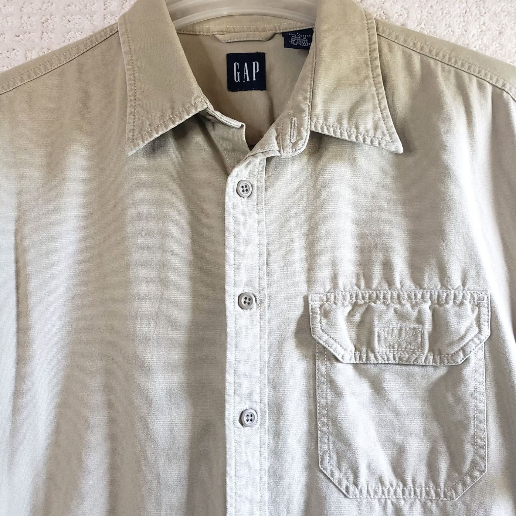 Gap GAP Button-Down Shirt Men L Tan Canvas Safari Short Sleeve 100% Cotton Size US L / EU 52-54 / 3 - 3 Thumbnail