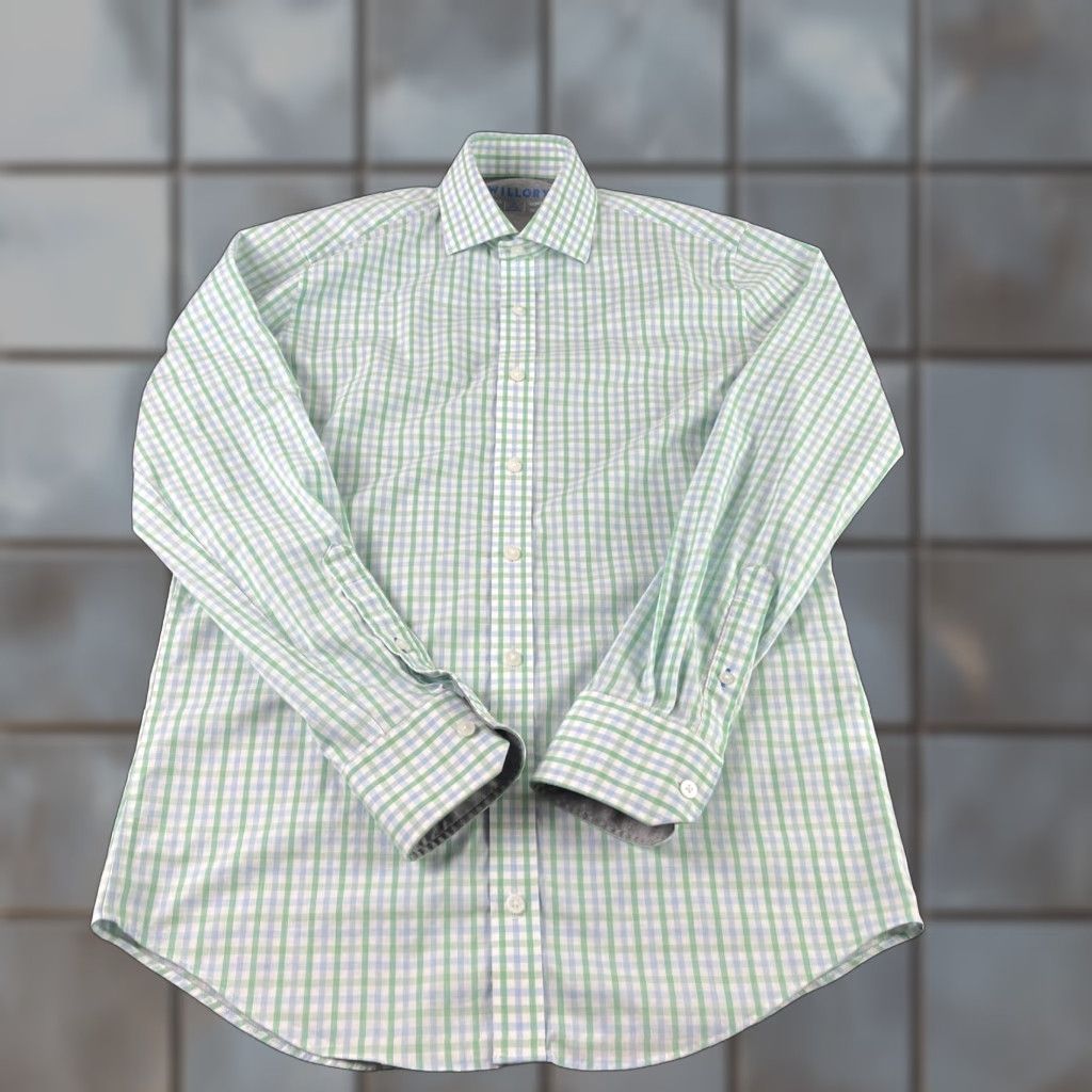 Vintage Twillory Button-Up Shirt Mens Size 15 32-33 Green Blue Striped Long Sleeve Shirt