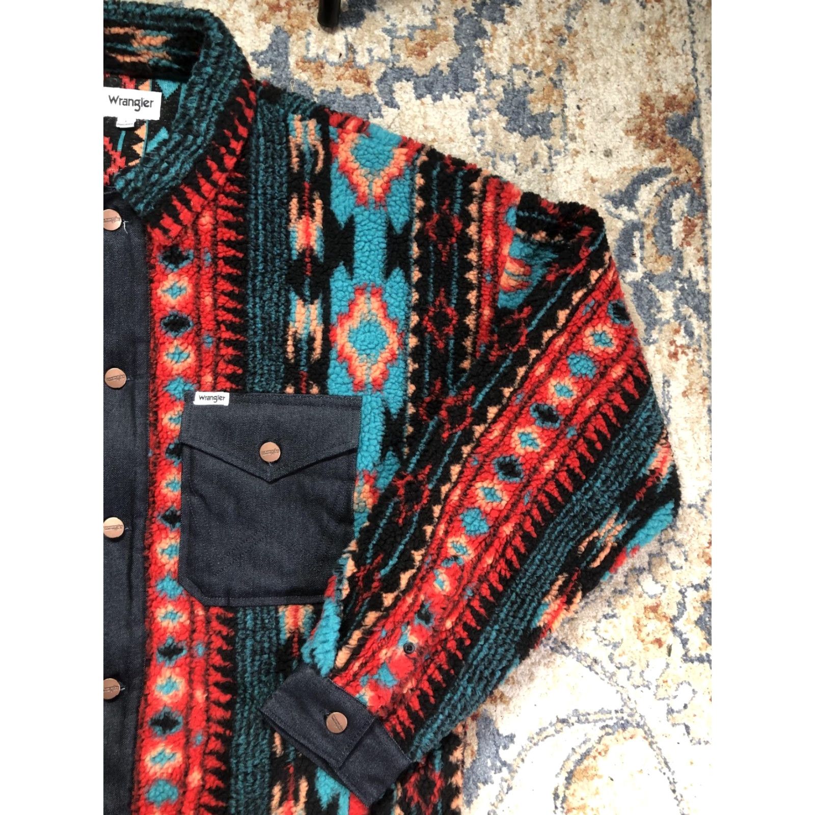 Wrangler Wrangler Jacket Mens L Multicolor Fleece Bomber Snap Front Western Aztec Geometric Pattern Size US L / EU 52-54 / 3 - 4 Thumbnail