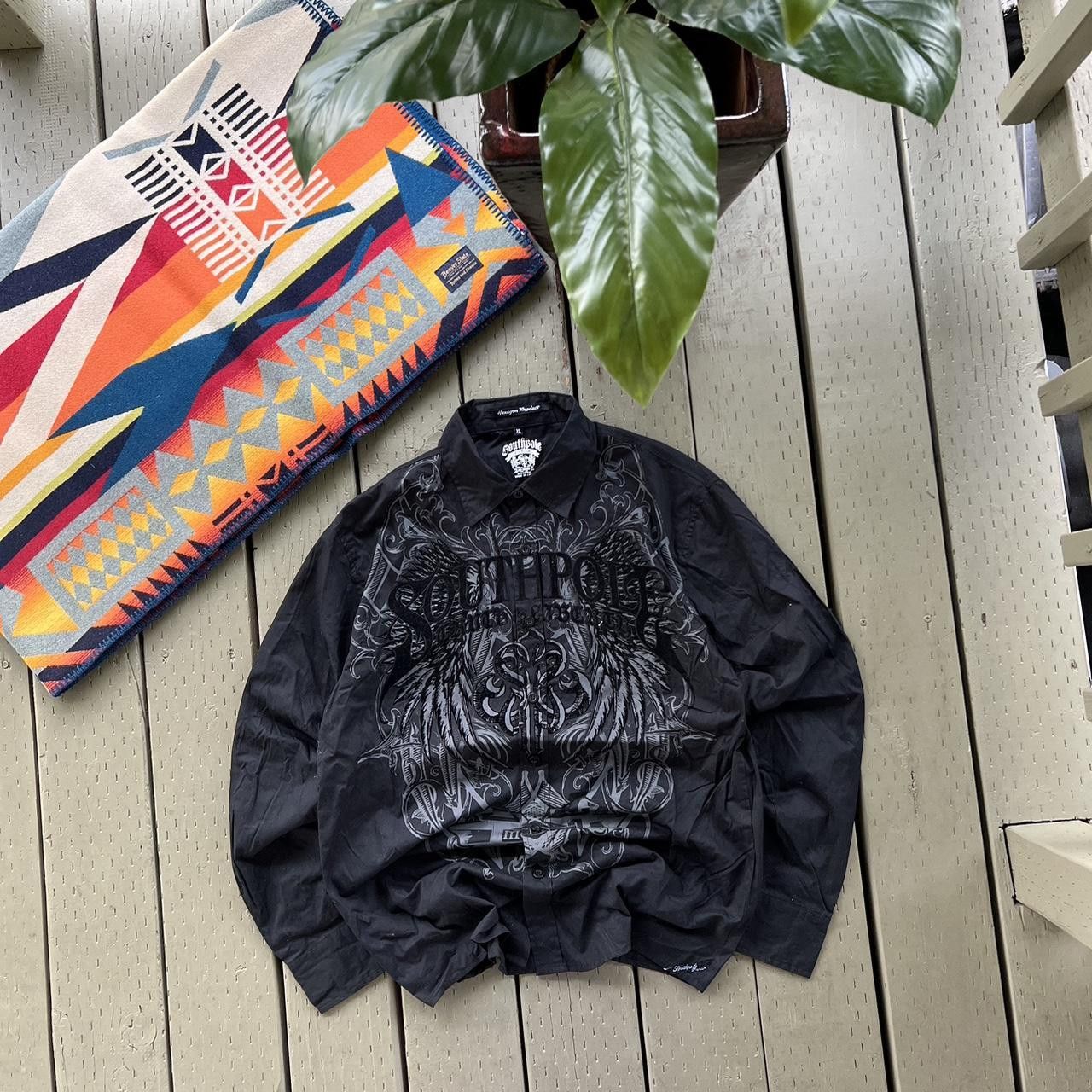 Southpole × Vintage Y2K South Pole Shirt Black Long Sleeve Button Up Grunge Size US XL / EU 56 / 4 - 2 Thumbnail