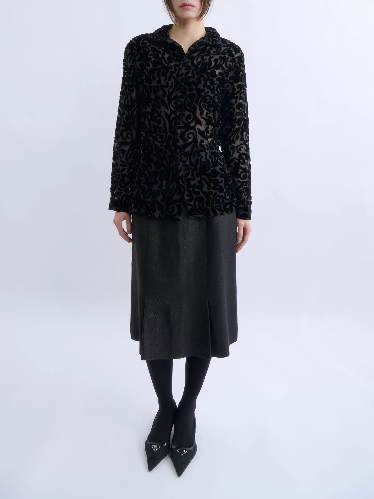 Romeo Gigli ROMEO GIGLI 90s Black Sheer Velvet Turtleneck Top Size S / US 4 / IT 40 - 3 Thumbnail