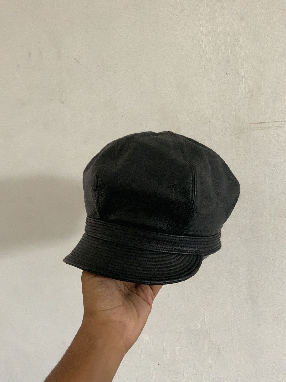 image of Vintage Leather Black Avant Garde Newsboy Cap, Men's