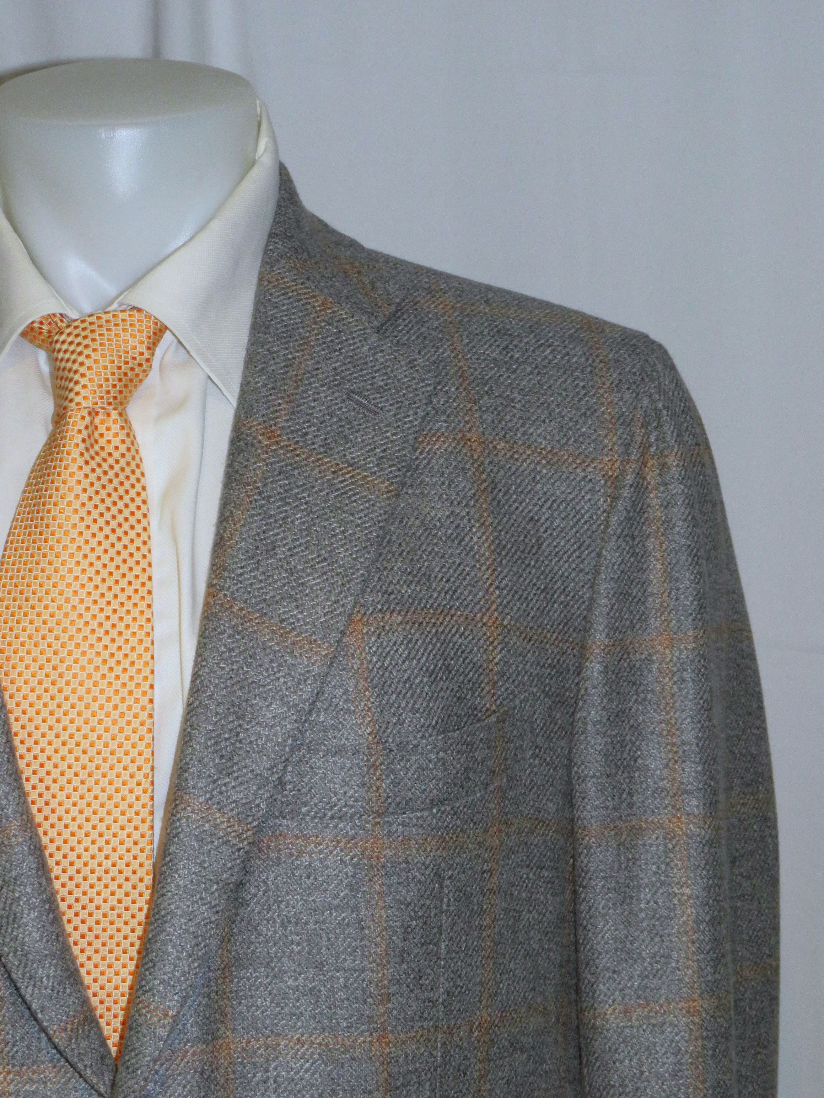 Kiton Gray Windowpane Cashmere Two Button Sport Coat 46L NWT $9300 Size 46L - 3 Thumbnail