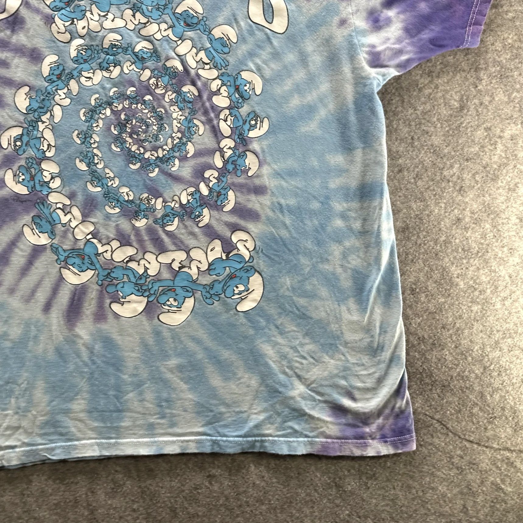 Vintage Smurfs Shirt Mens Medium Blue Purple Tie Dye Spiral Graphic Cartoon Tee Size US M / EU 48-50 / 2 - 5 Thumbnail