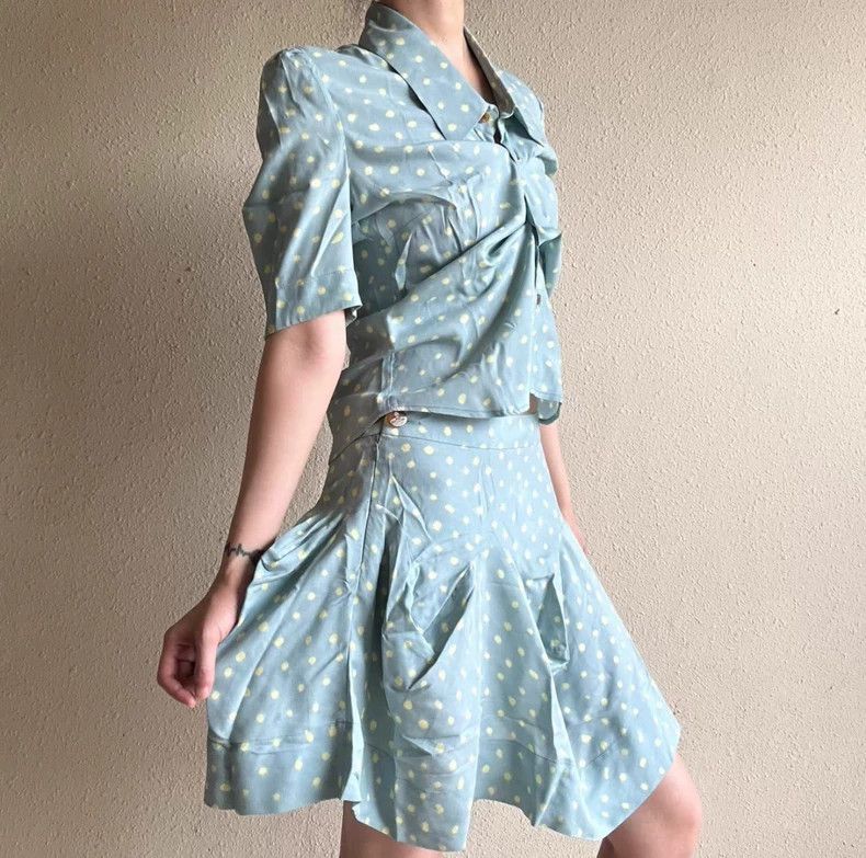 Vivienne Westwood Vivienne Westwood Aqua Polka Dot Set: Shirt and Asymmetric Size XS / US 0-2 / IT 36-38 - 2 Thumbnail