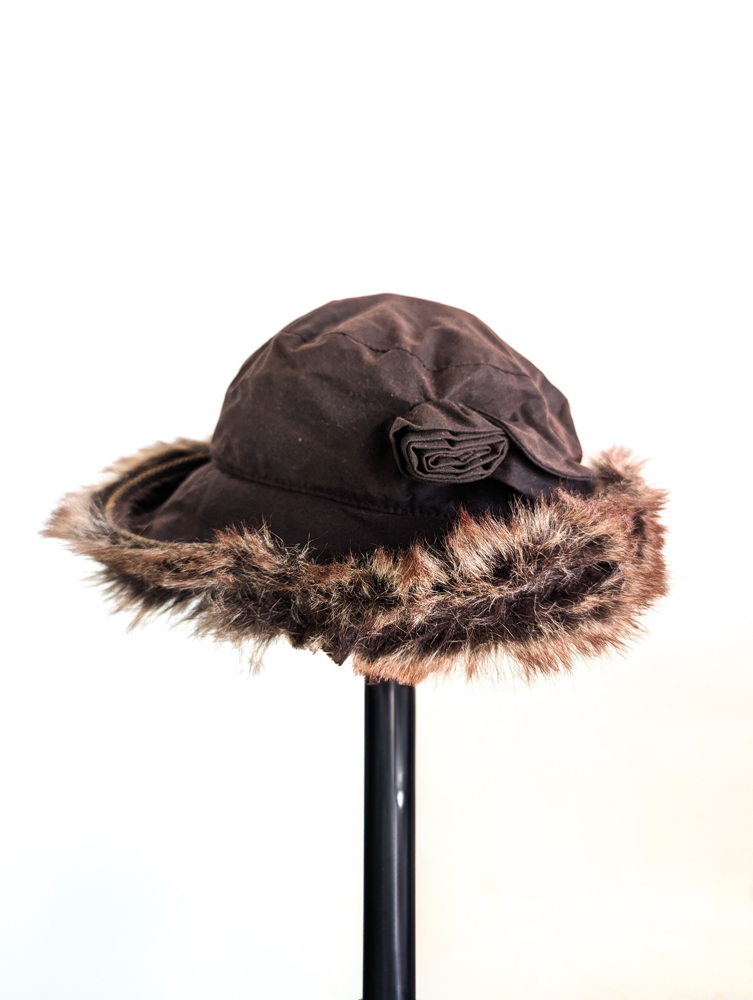 Barbour Barbour Waxed Fuzzy Bucket Hat Womens Wax Brown Fur Size ONE SIZE - 1 Thumbnail