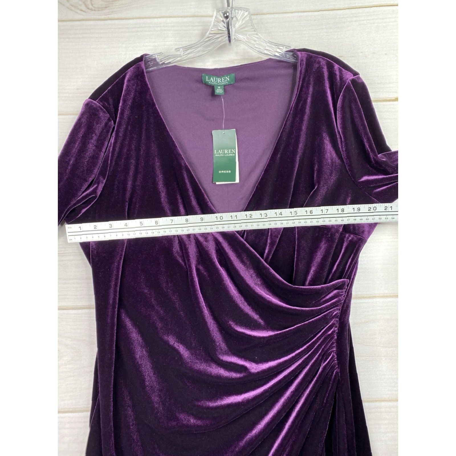 Ralph Lauren Lauren Ralph Lauren Dress 18 Purple Velvet Stretch Surplice Long Sleeve NWT Size XXL / US 16-18 / IT 52-54 - 5 Thumbnail