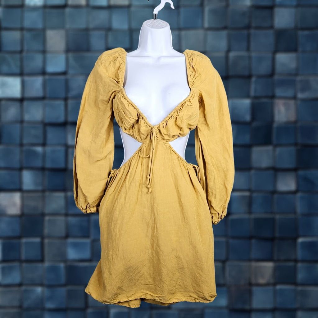 Vintage 12 TH Tribe Women's Midi A-Line Dress V-Neck Long Sleeve Sz S Mustard Yellow Size S / US 4 / IT 40 - 1 Thumbnail
